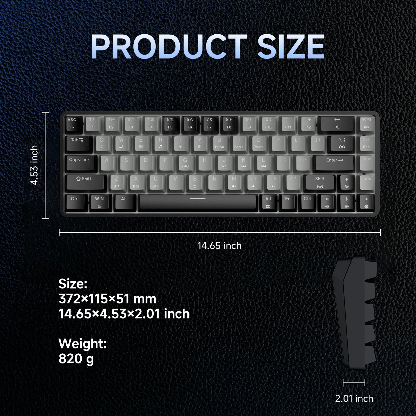 Dierya DK68 Tastiera Gaming Wireless,60% Tastiera Meccanica Bluetooth/2.4G/USB-C RGB,Interruttore Rosso,Double-Shot ABS Keycaps Compatibile con Win/Mac,Grigio nero-A(Layout US,QWERTY)