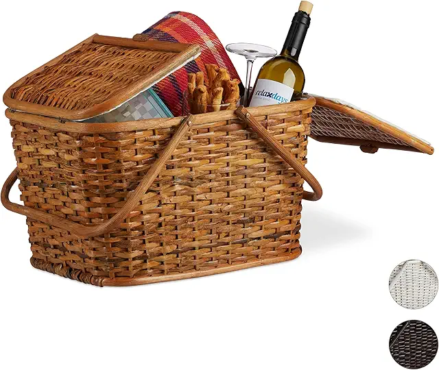 Cesta de Picnic de Ratán Trenzado Hecha a Mano, Marrón Claro, 25L
