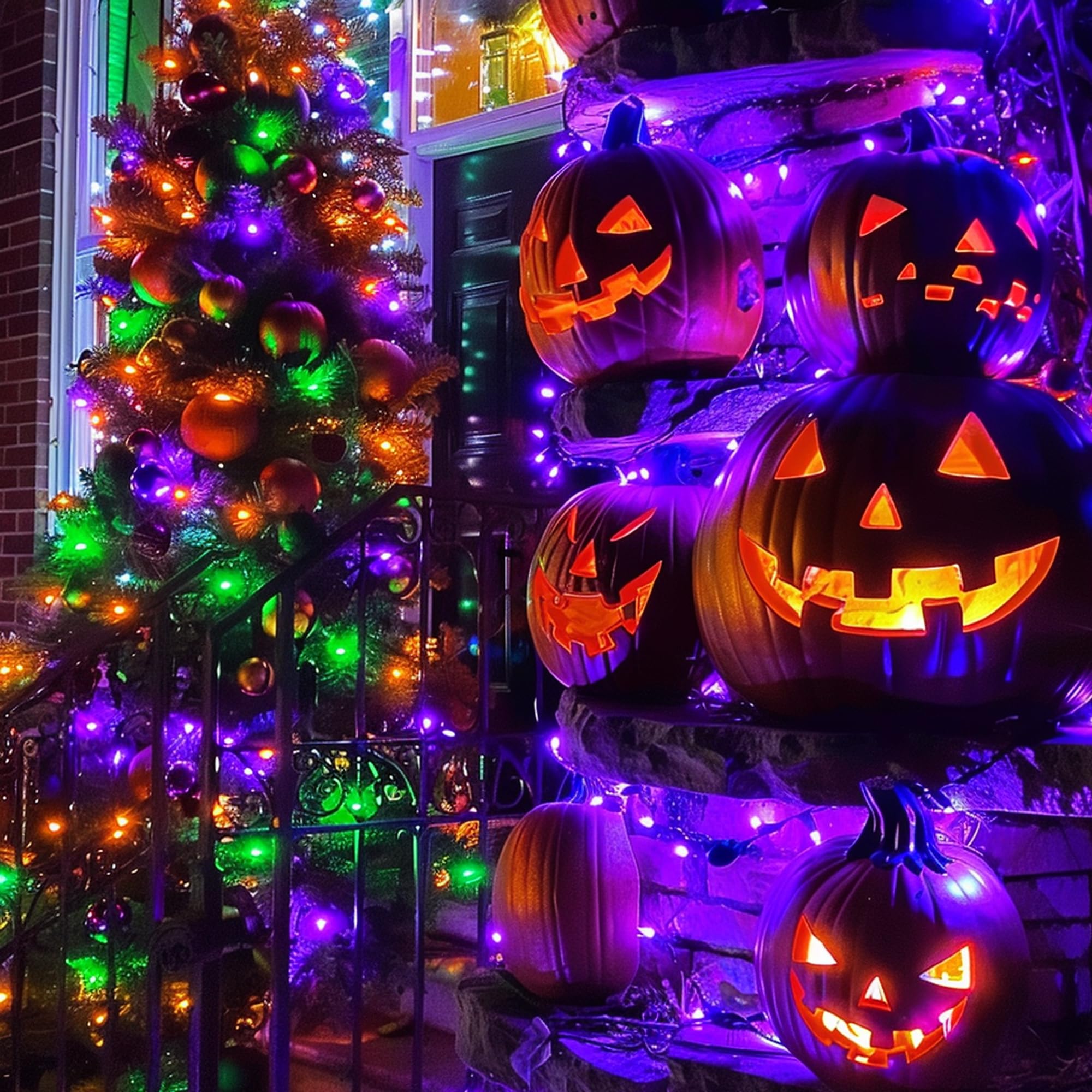 Lyhope 33ft 100 LED Orange & Purple Halloween Lights – Battery Powered, Waterproof, 8 Modes, Timer & Memory, For Indoor/Outdoor Decoration