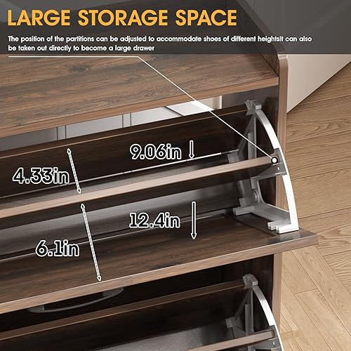 Miniatura 6 de Maupvit Armario de almacenamiento de zapatos con 3 cajones abatibles, organizador independiente con patas de metal para entrada, armario estrecho