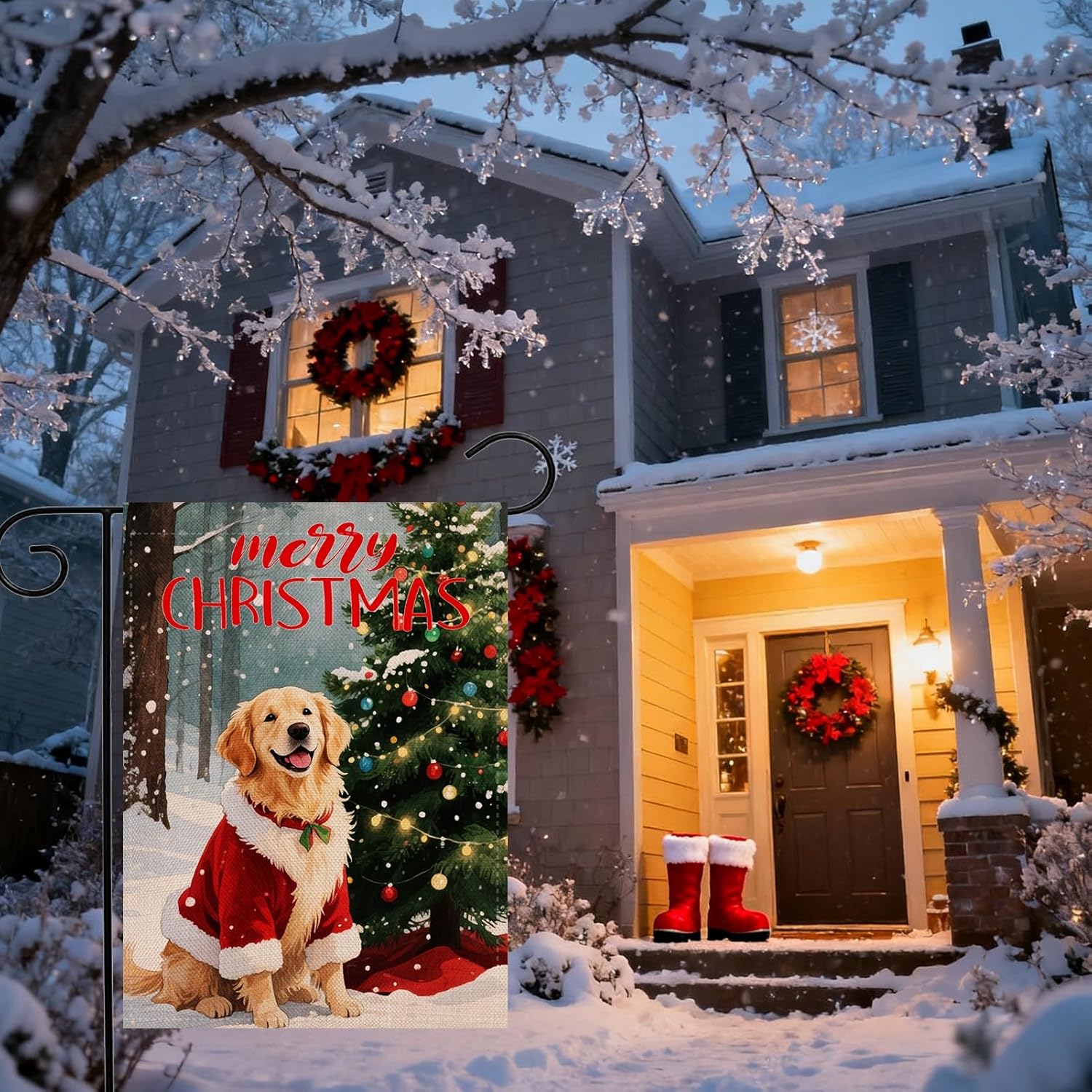Merry Christmas Garden Flag 12.5x18 Double Sided, Winter Golden Retriever Dog Seasonal Yard Outdoor Flag - Image 4