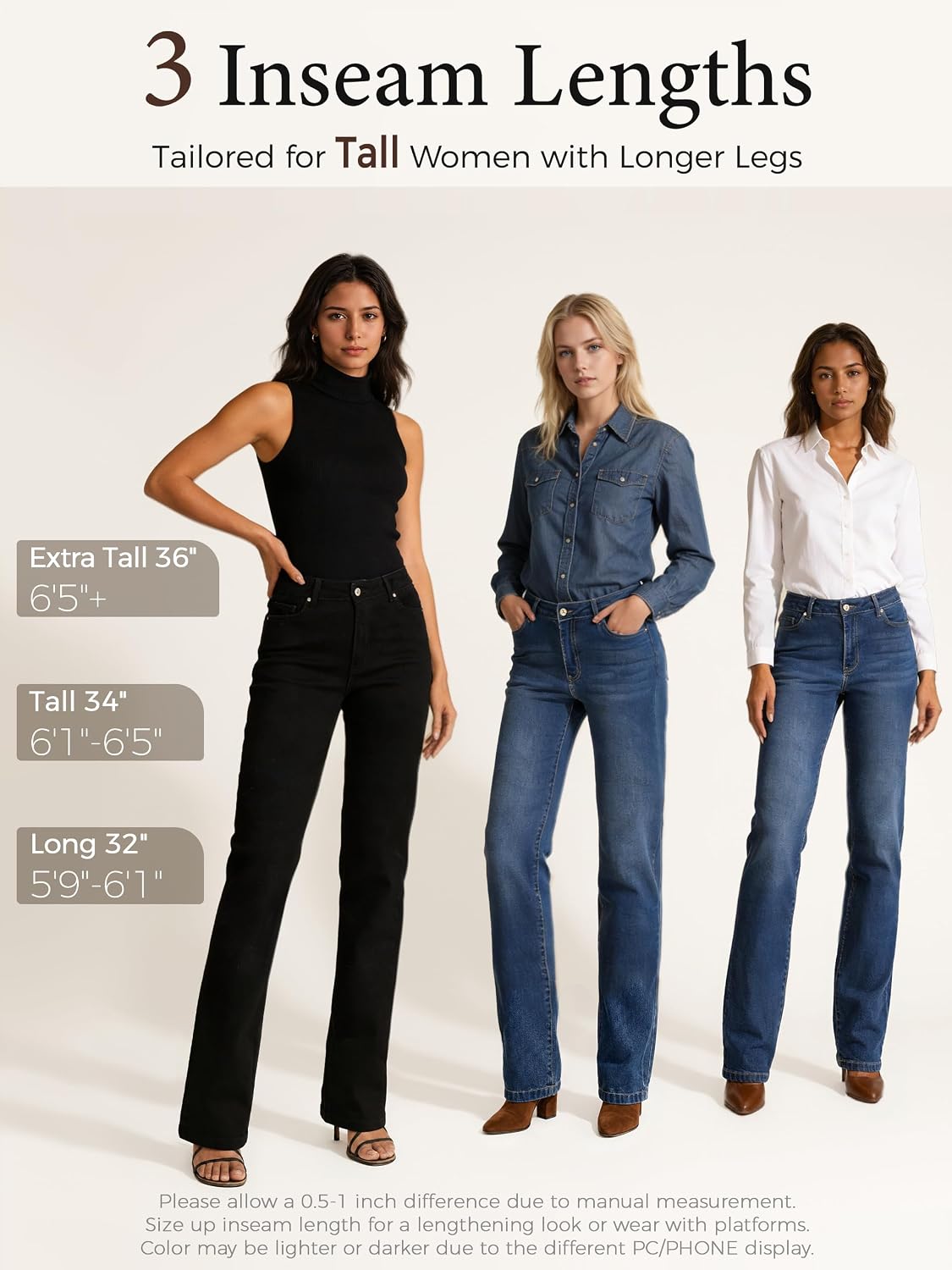 Tall Women's 32/34/36 Inseam Straight Leg Jeans Stretch Denim Pants Mid Rise Classic Fit Extra Long Casual Trousers