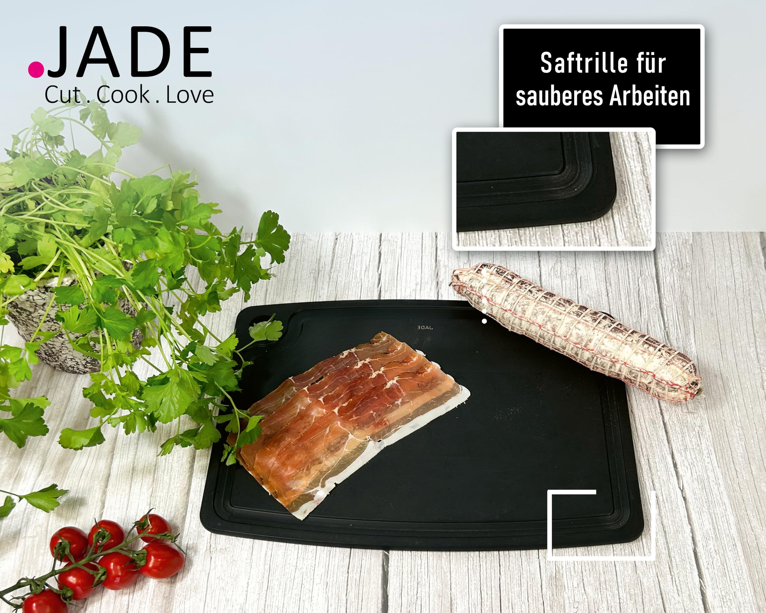 JADE Gourmet Professional - Tagliere in Fibra di Legno Laminato, 44 x 32.5 x 0.9 cm, con scanalatura raccogli liquidi e foro di appendimento, adatto a tutti i cibi (44x32.5cm)