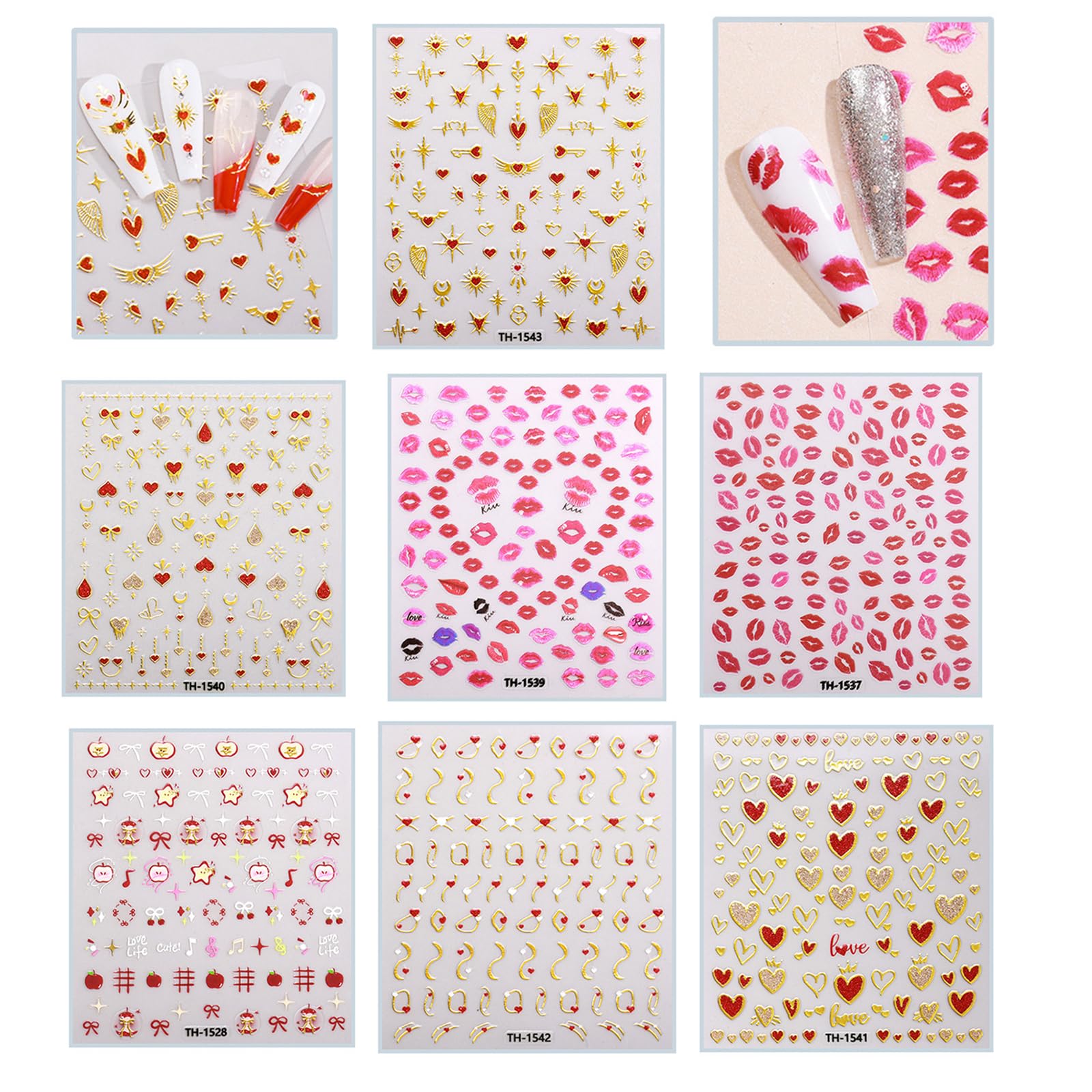 1 Sheet Valentine's Day Nails Stickers for Manicure Decoration with Cartoon Lips Festival Patterns for Women Girls