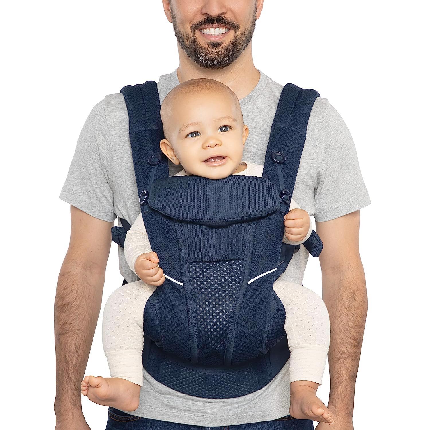 Baby Carrier, Ergonomic All Carry Positions Breathable Mesh Carrier with Enhanced Lumbar Support, Ideal for Hands Free Parenting, Purehug for Infant to Toddler 7-4 Lbs (Midnight Blue)