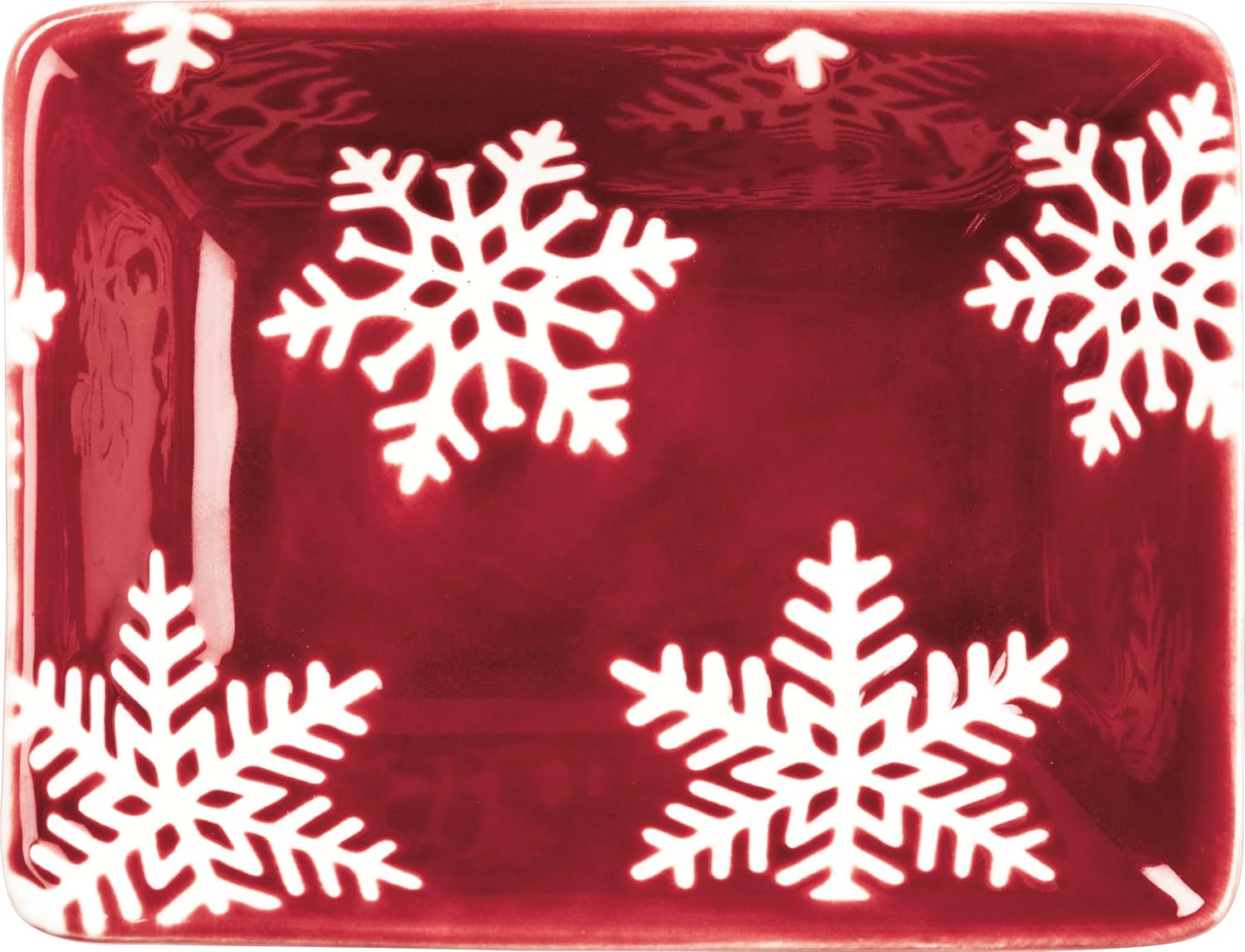 Primitives by Kathy Decorative Mini Tray - Red Stoneware Mini Tray Featuring Debossed Snowflake Designs
