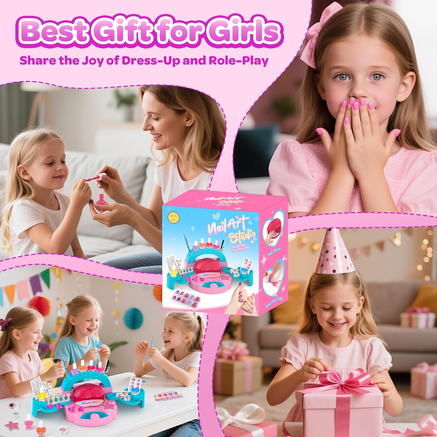 Kids Nail Polish Set for Girls, Christmas Birthday Gift for Girls 6 7 8 9 10 11 12 Years Old, Nail Art Toy with Dryer, Glitter Powder, False Nails, Nail Decals, Storage Case, Nail Art Kit Girly Stuff - Image 7