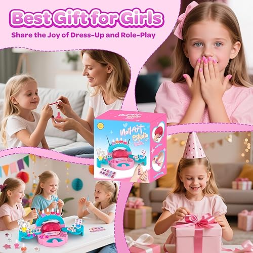 Miniatura 7 de Juego de esmaltes de uñas para niñas, todo en uno, estudio de arte de uñas, estuche de almacenamiento, secadora, esmalte de uñas despegable, uñas