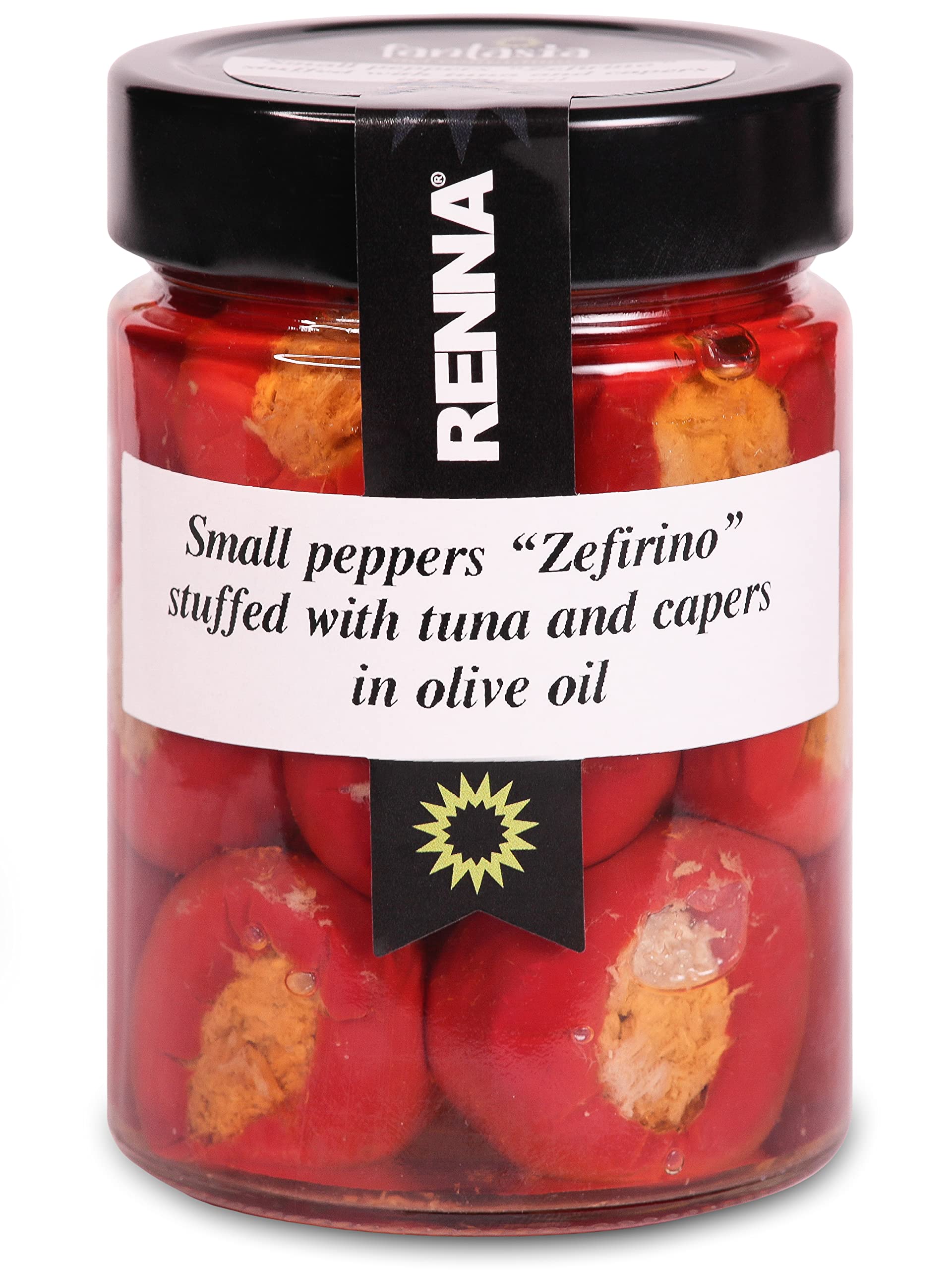 Peperoncini "Zefirino" ripieni di tonno e capperi in olio di oliva - Renna Antipasti - 6 vasetti da 300 gr