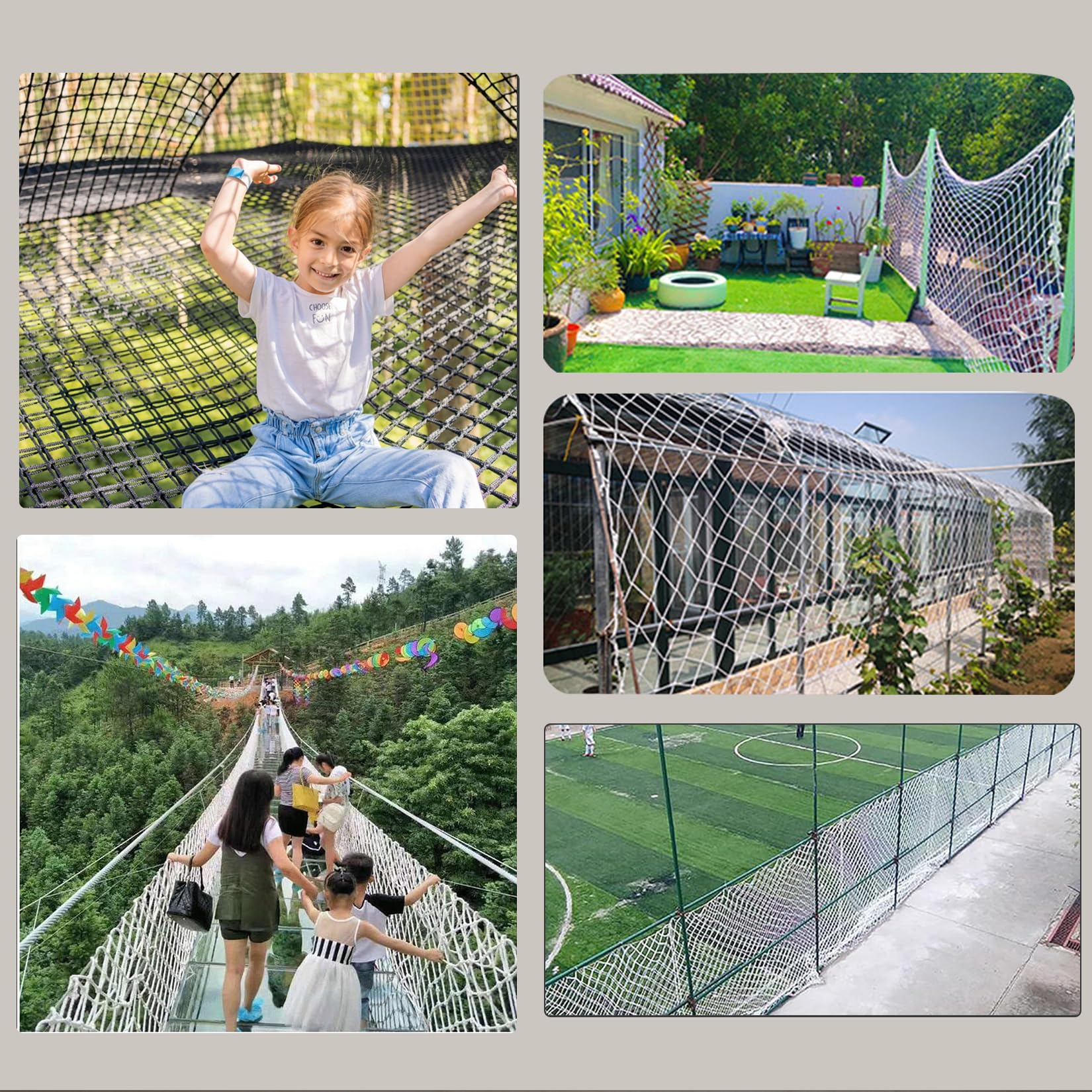 Treppensicherheitsnetz für Kinder, Seilnetz, Sicherheitsnetz für Geländer, geeignet für Balkone, Treppen, Geländer, Spielplatz, Innen- und Außendekoration (4 mm, 3 x 3 m)