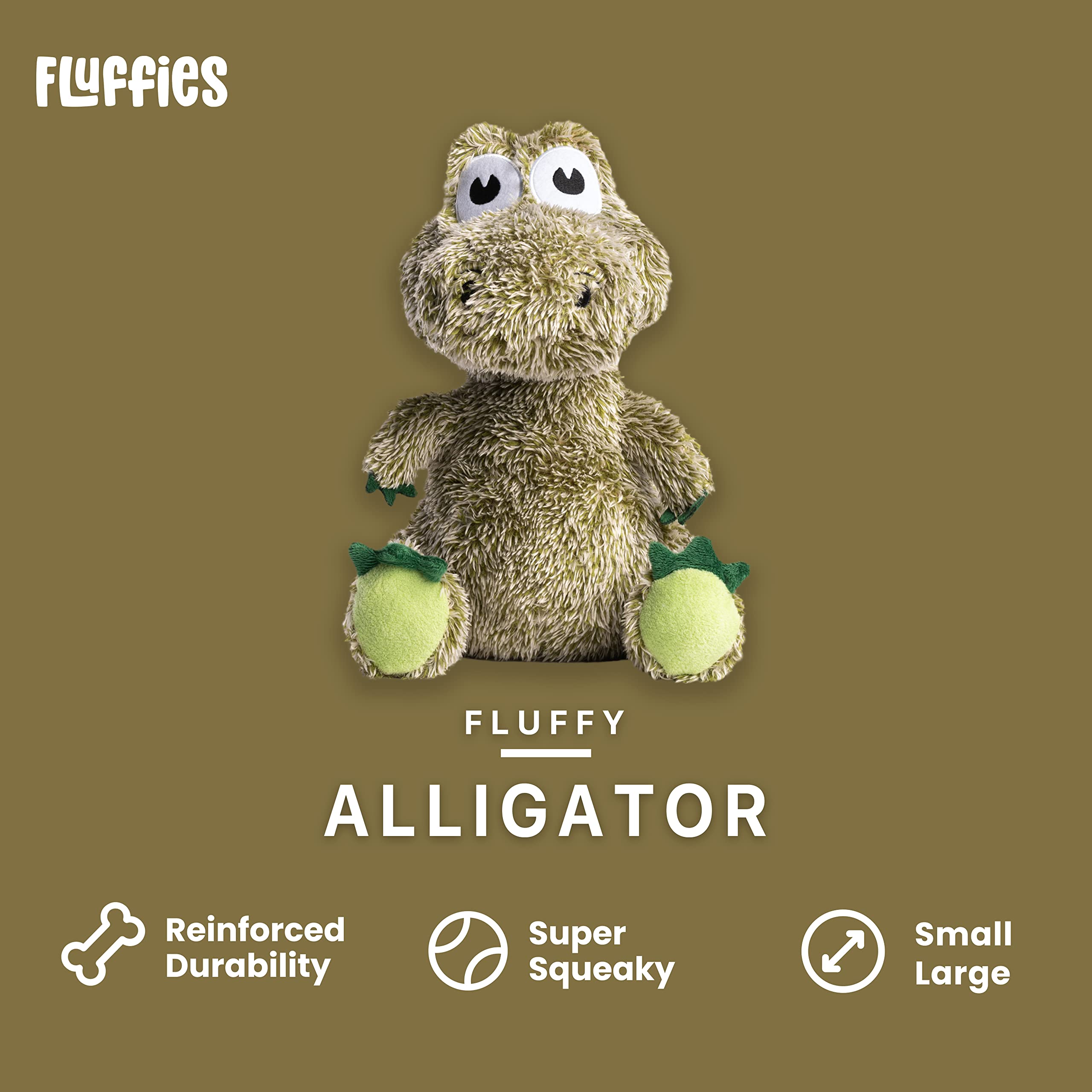 fabdog Fluffies Hundespielzeug – Quietschendes Plüsch-Hundespielzeug für alle Rassen – niedliches Welpenspielzeug mit Tiermotiv – lustiges Nylon-Hundespielzeug mit Quietschelement | kleiner Alligator