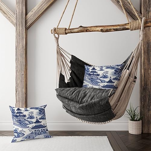 Miniatura 7 de Nanjing - Juego de 2 fundas de almohada asiáticas de pagoda china azul y blanca de 20 x 20 pulgadas, fundas de almohada decorativas rústicas con