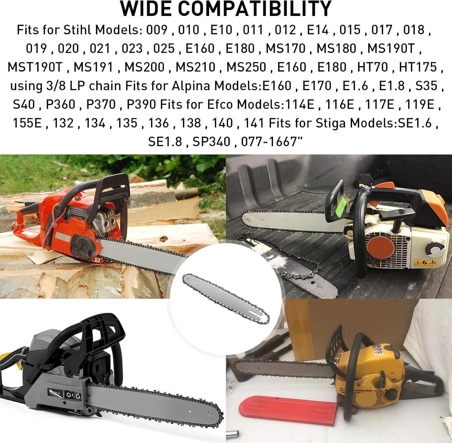 16 inch Guide Bar and Saw Chain, for Stihl MS170 MS180 MS192 MS200 MS210 MS211 009 also for Alpina, for Efco, for Stiga, 3/8" .050" 55-Links
