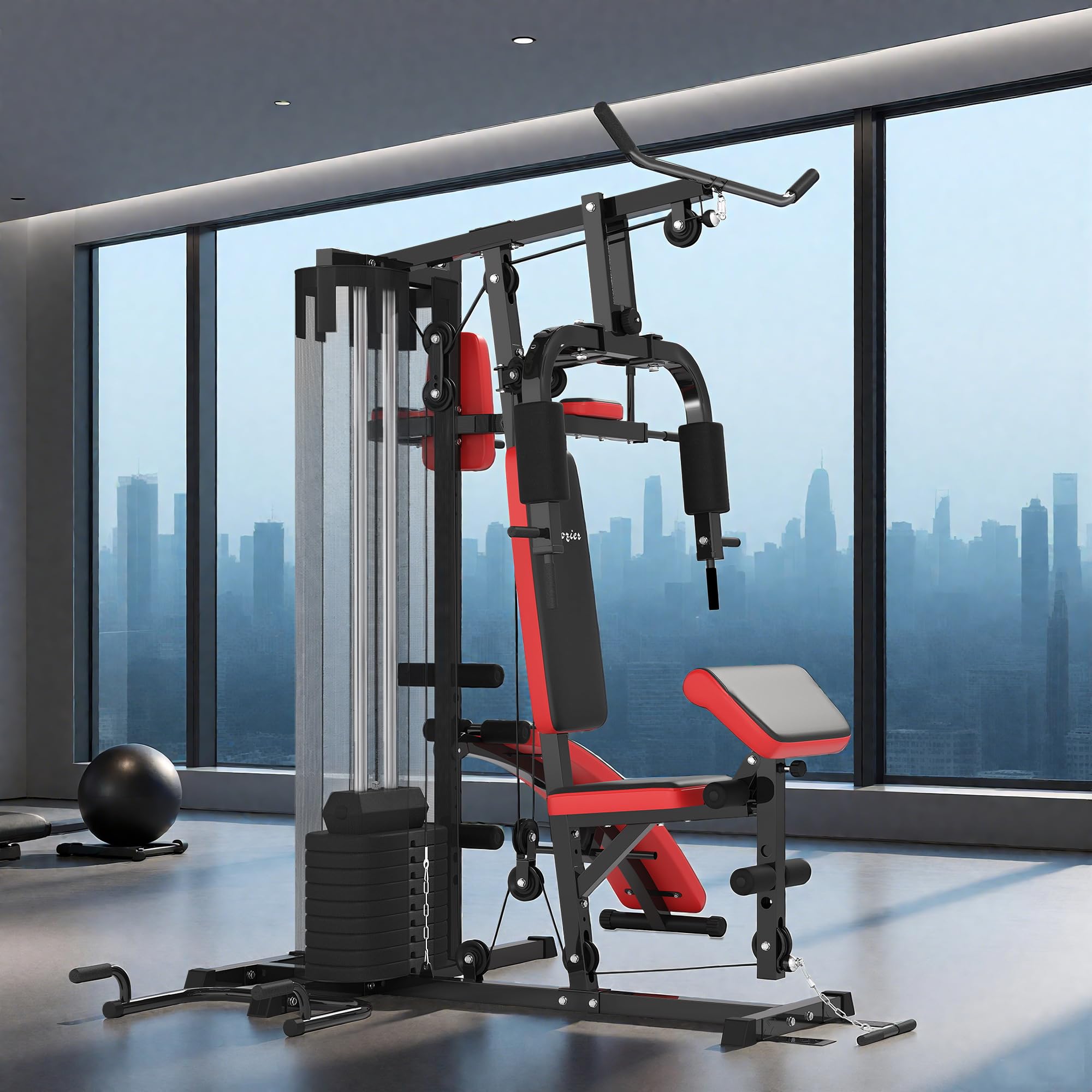 SPORTNOW Máquina Multiestación Musculación para Casa Ajustable Multiestación de Musculación con Placas de Peso 45 kg para Fitness Entrenamiento en Gimnasio Hogar 225x175x200 cm Negro
