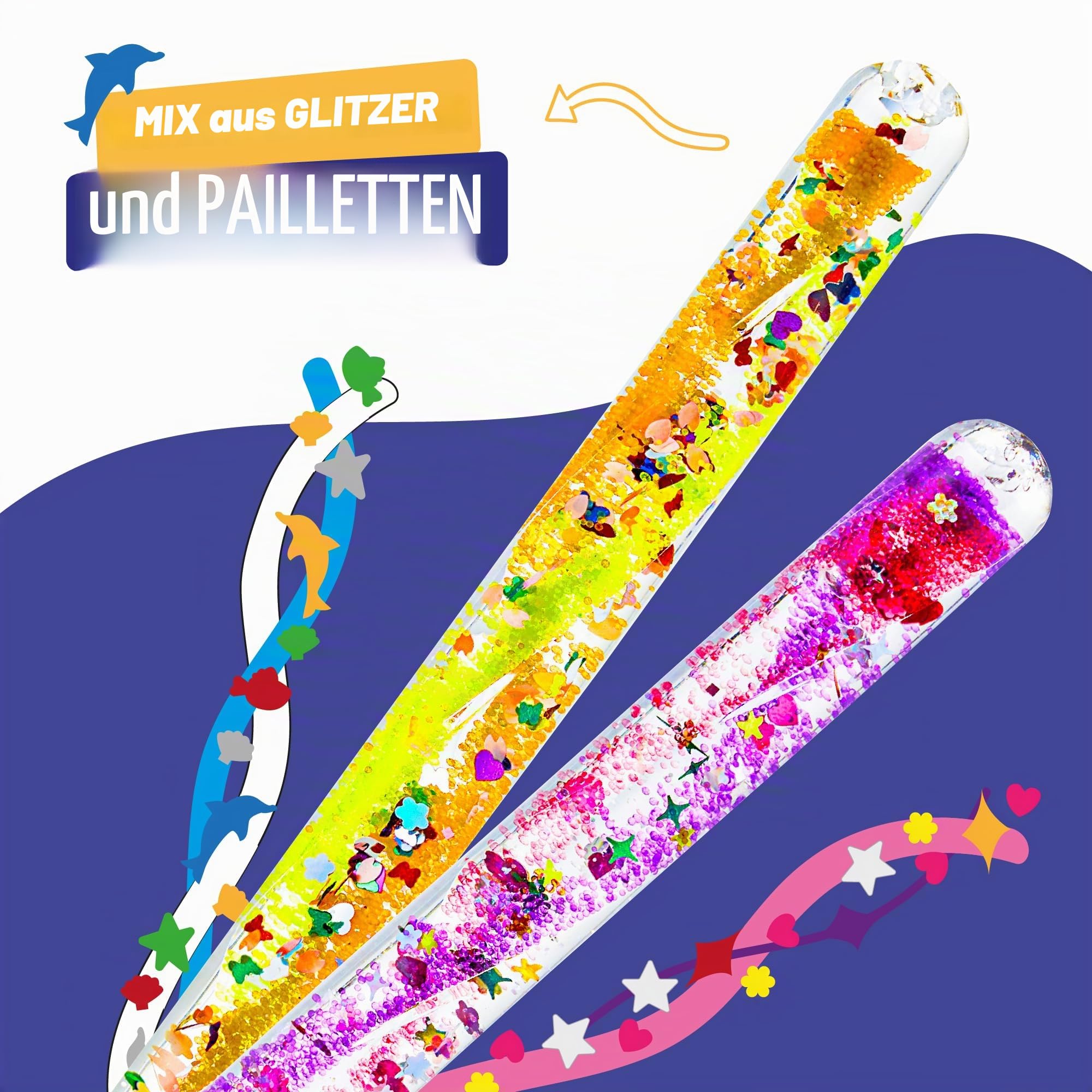 JFA Supplies Spiral-Glitzerstäbe, 16 cm lang, verschiedene Farben und Formen, 5 Stück