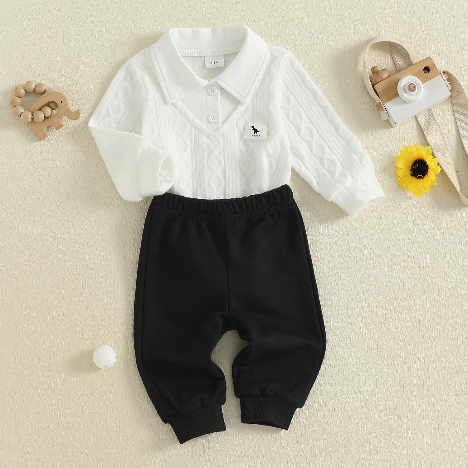 Infant Baby Boy Fall Winter Clothes Long Sleeve Lapel Collar Dinosaur Sweater Romper Bodysuit Pants 2PCS Outfits Set - Image 8