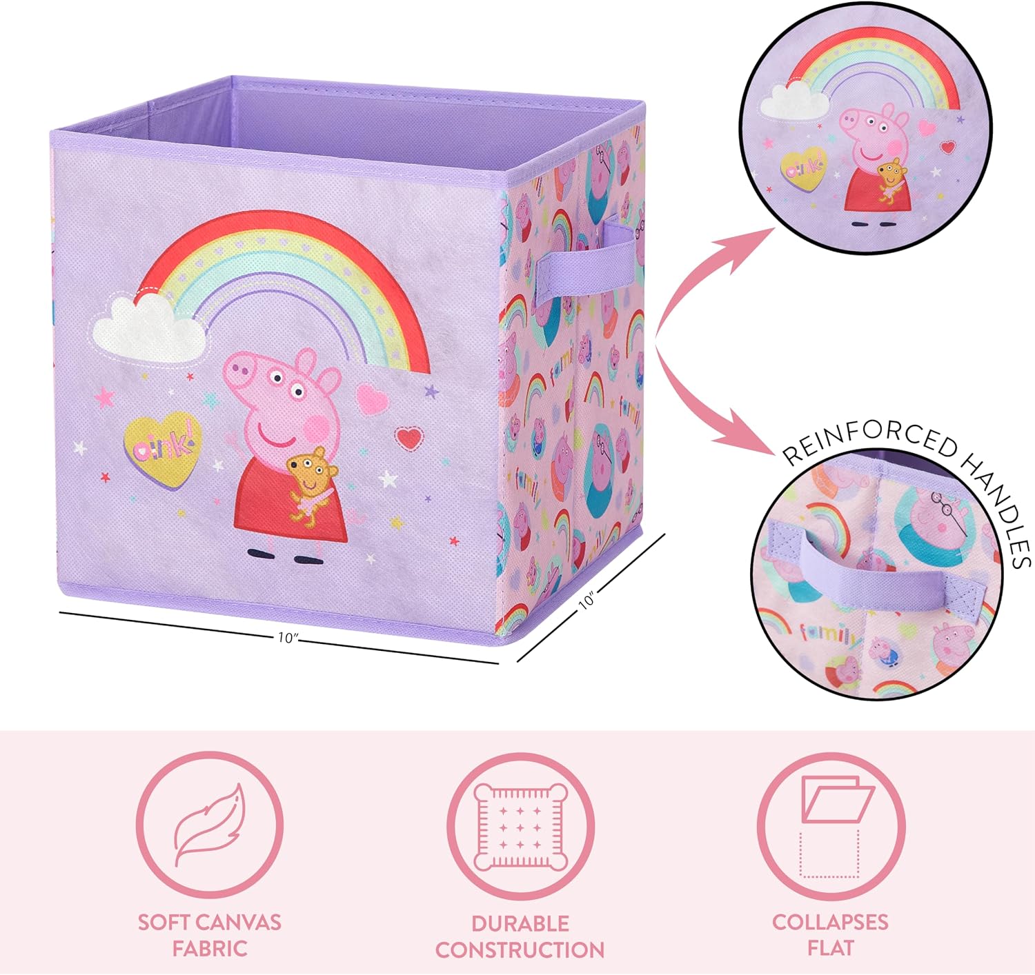 Idea Nuova Storage Cubes for Kids,2 Pack Collapsible Fabric Bins with Handles, Organizer Boxes with Handles for Bedroom,Playroom & Nursery,Peppa Pig