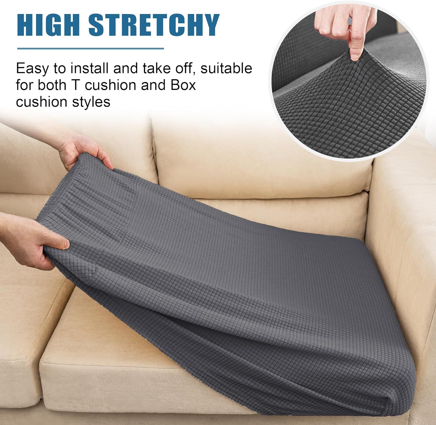 Water Repellent Couch Cushion Cover 3 Pieces Sofa Seat Cushion Covers, Stretch Separate Sectional Sofa Slipcover Furniture Protector(3 Pieces for Seat or Backrest, Grey)