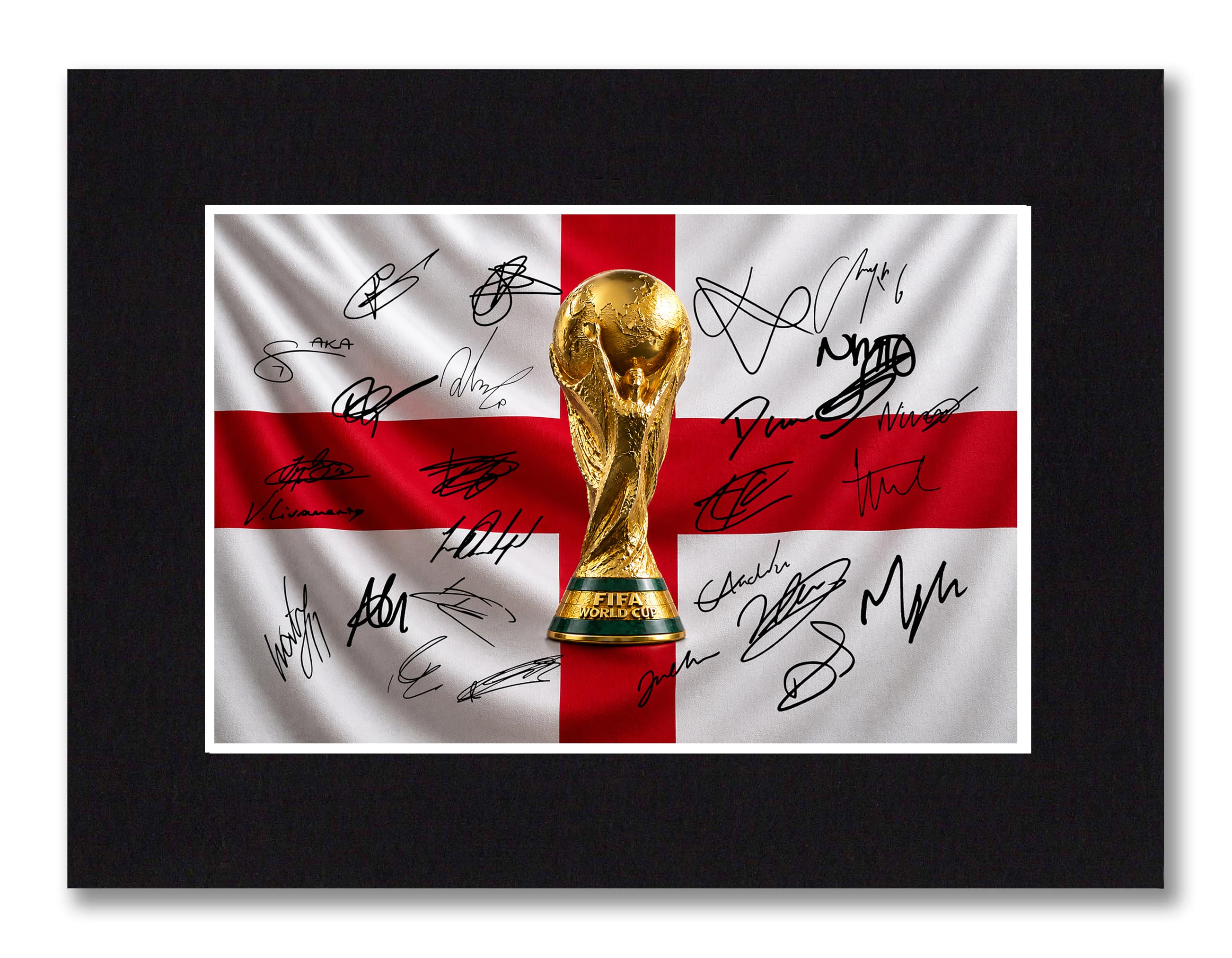 England 2026 Full 26 Man World Cup Squad And Manager Thomas Tuchel Signed 8x6 Inch Mounted Photo Print With Pre Printed Signatures That Would Make A Great Gift For Any Fan And Is Ready To Be Framed.