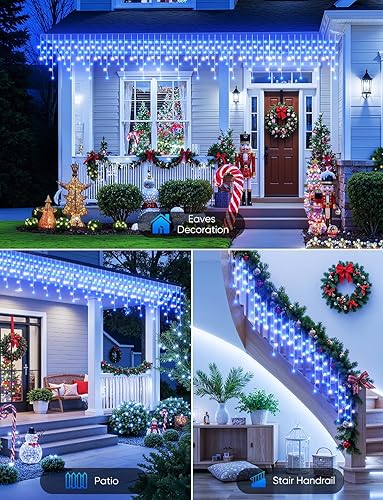 Miniatura 5 de Brightown Luces de Carámbanos para Exteriores, 66 Pies 736 Luces LED de Carámbanos de Navidad con 138 Gotas, 8 Modos, Luces de Cadena de Navidad con