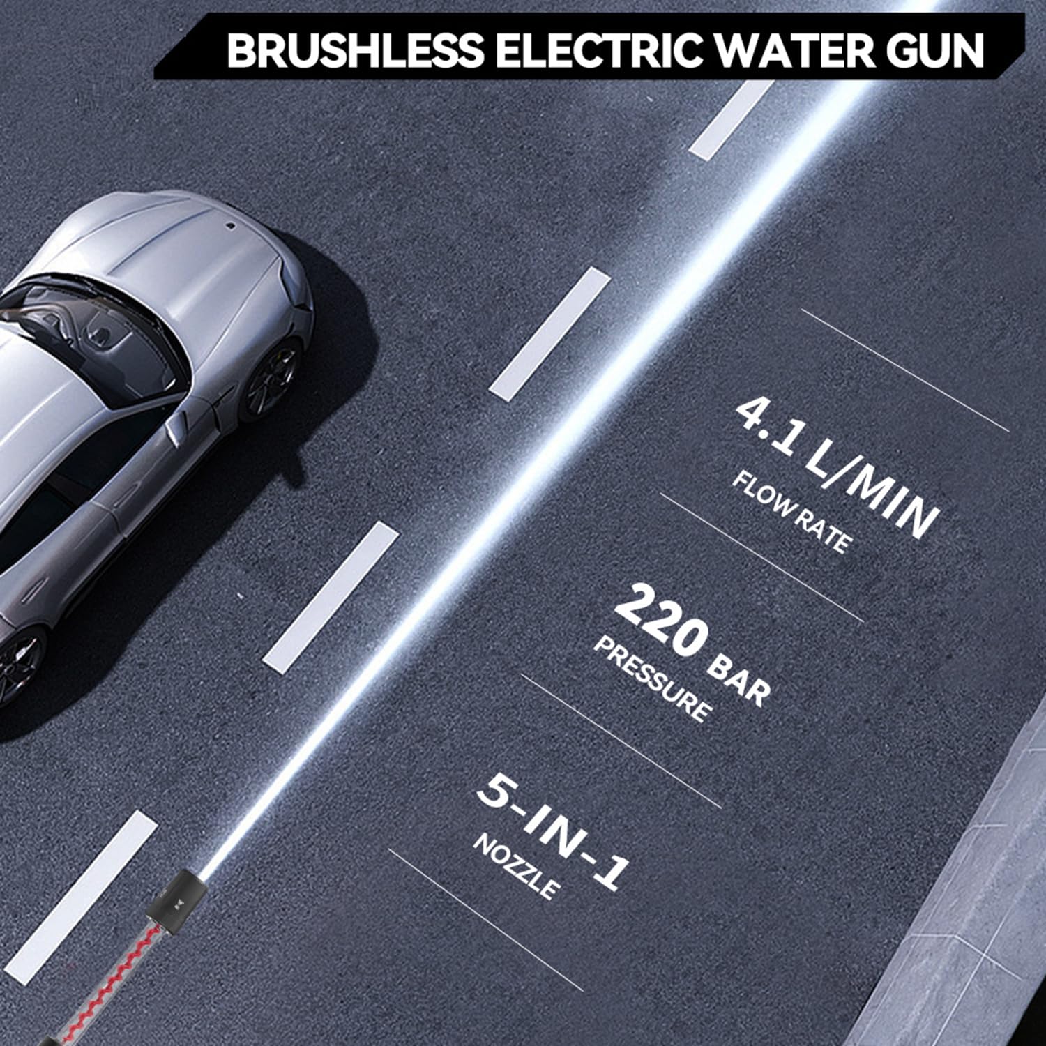 Bezprzewodowa myjka wysokociśnieniowa, 220 barów, elektryczny pistolet na wodę 3500 W, bezszczotkowy silnik, 3 prędkości, 2 baterie 18 V, wąż 5 m, dysza 5 w 1, mycie samochodu na taras w