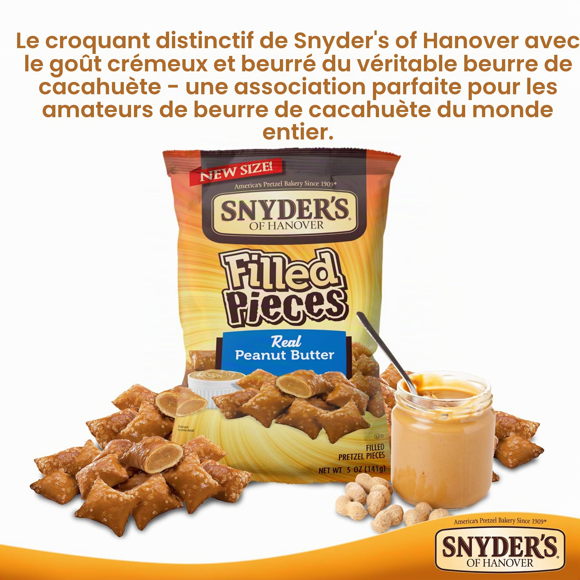 Snyder's Lot de 5 morceaux de bretzel remplis de véritable beurre de cacahuète - bretzels croustillants - collations sans cholestérol - 142 g