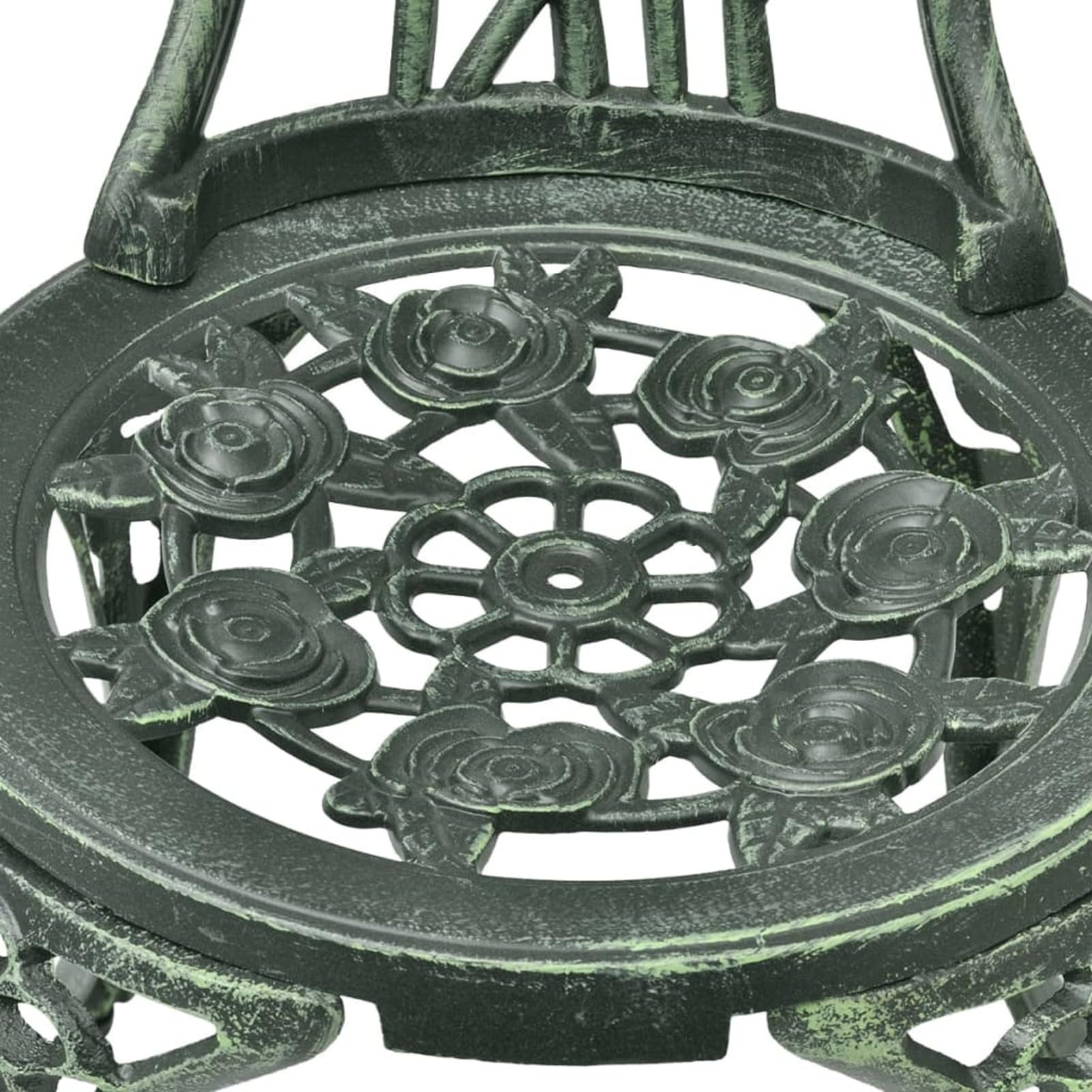 Set da Bistrot in Alluminio Pressofuso Verde 3 Pezzi, Design Elegante con Dettagli Floreali per Giardino, Patio o Serra, Mobili da Esterno Resistenti e Comodi, Tavolo e Sedie per Aperitivi o Cene all'