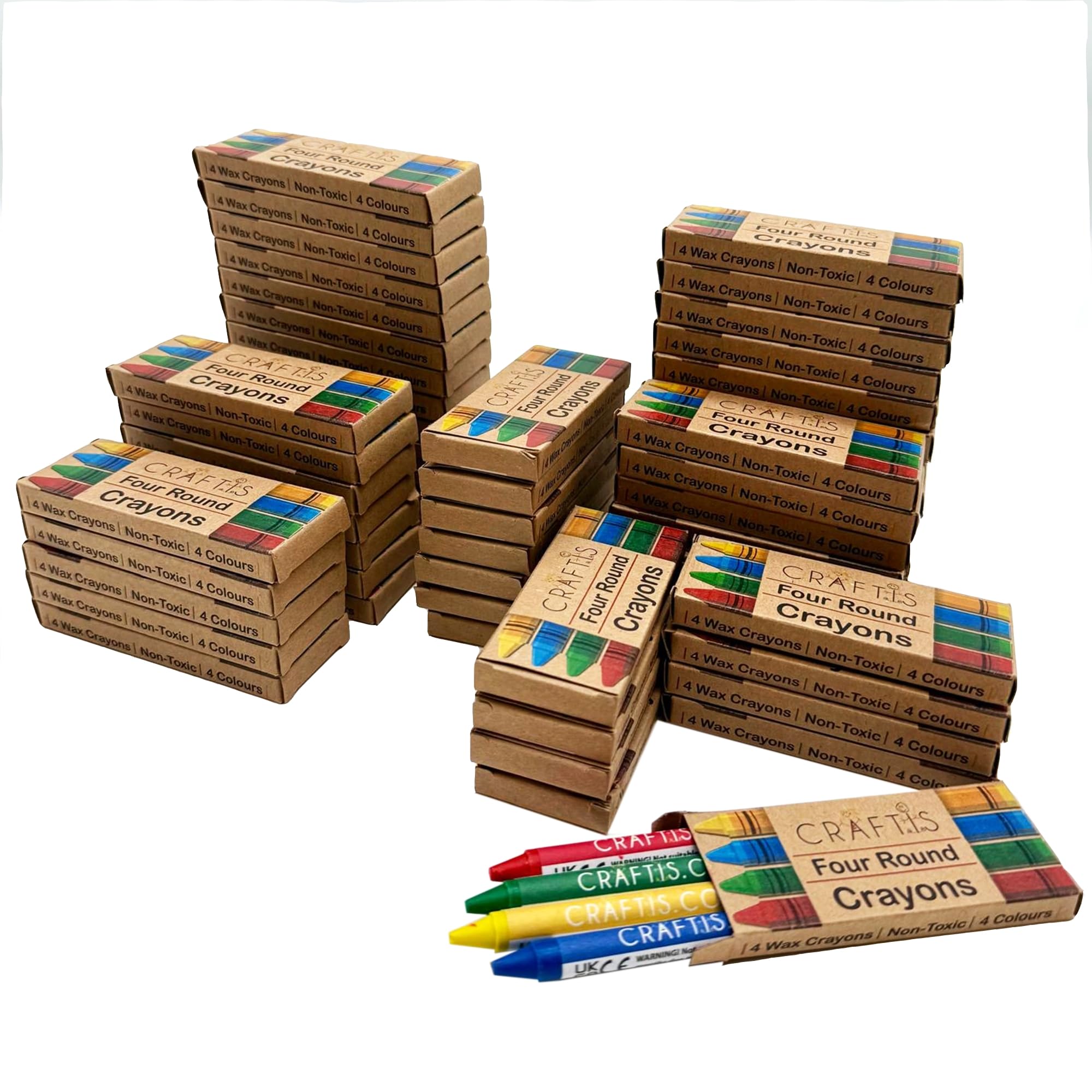 Craftis Multi-Pack of Bulk Round Crayons - 100 Boxes with 4 Colours Per Box, 400 Crayons Total - Crayon Set for Kids Perfect for Children's School, Restaurants, Party Bag Fillers and Travelling
