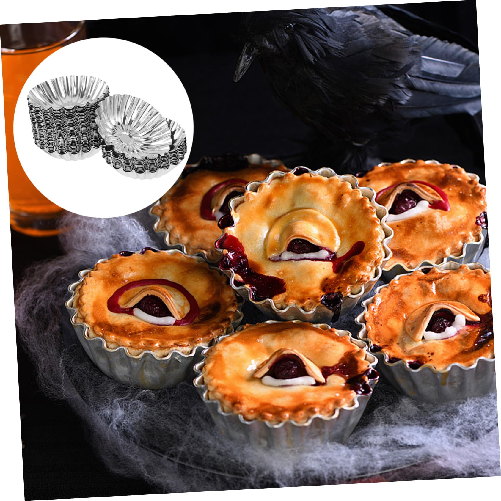 ULTECHNOVO 50 piezas Moldes de Tartaletas de Huevo de Acero Inoxidable Molde para Hornear Pudding y Postres Antiadherente Resistente y Fácil de Desmoldar para Repostería DIY