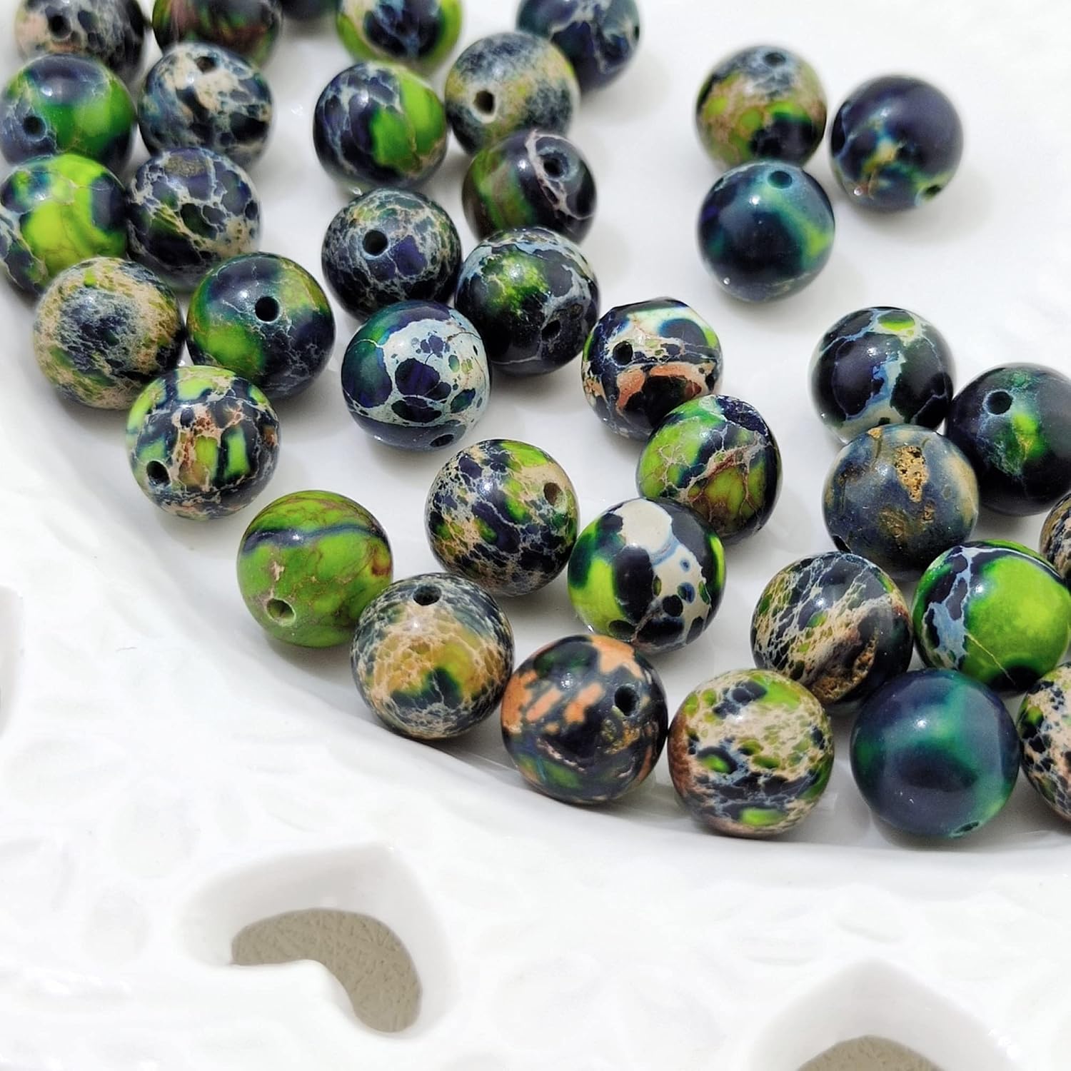 8MM Colorful Round Stone Beads Natural Emperor Jasper Loose Beads for Jewelry Making Stone Round Loose Stone Beads for DIY Bracelets Necklace(ZS-1215-Green*8MM) Green 8MM