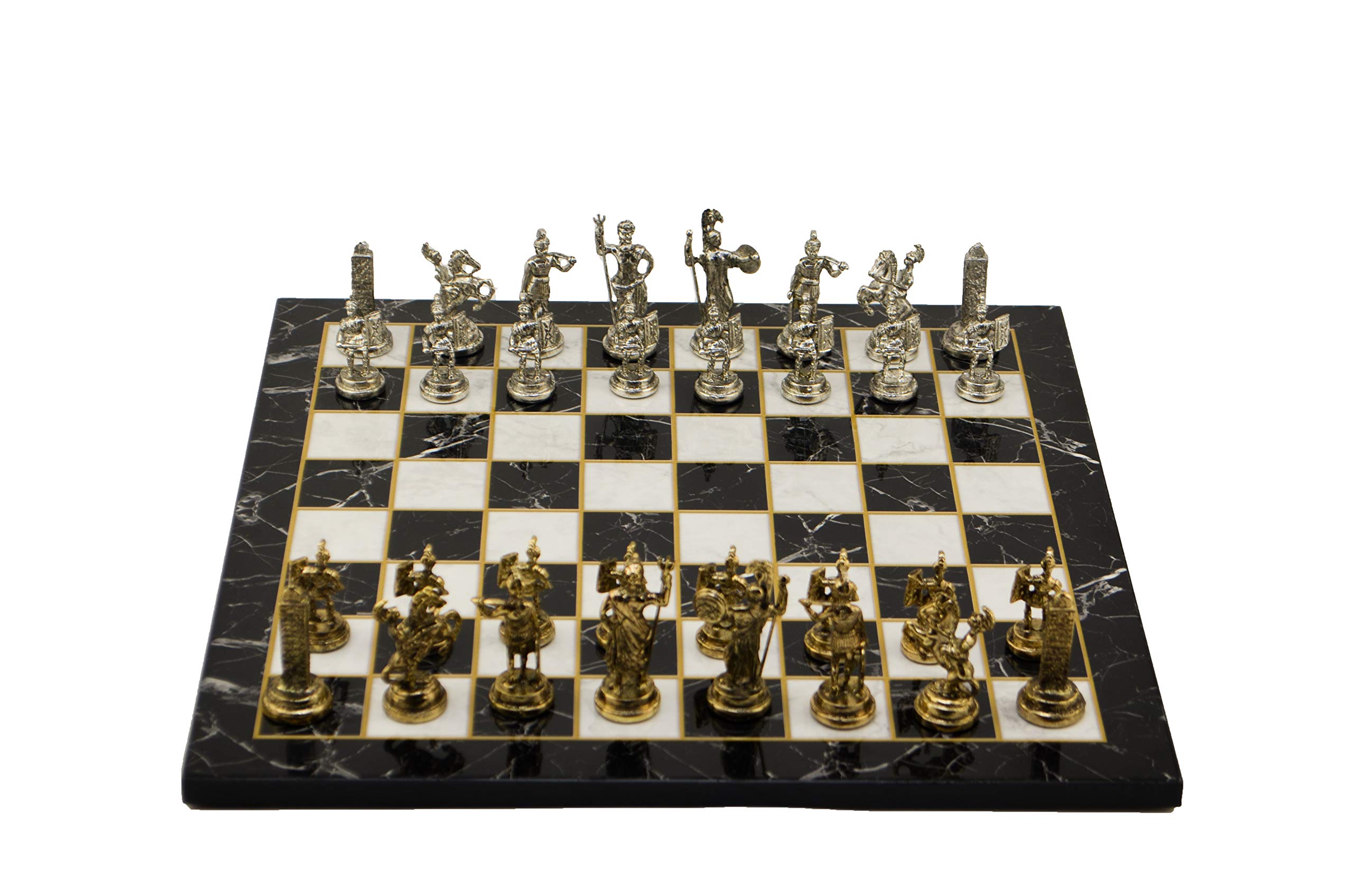 Set Scacchi Mitologia In Marmo E Legno Con Scacchiera - Regalo Da Collezione, Fatto In Turchia