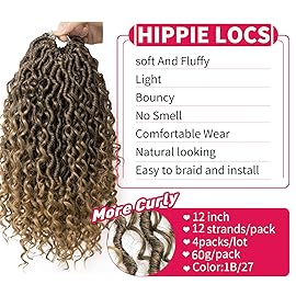 Goddess Locs Crochet Hair Short Curly Faux Locs 12Inch Pre-looped River Locs Hippie Locs Bohemian Crochet Braids for Black Women 4Packs(1B/27, 12inch)