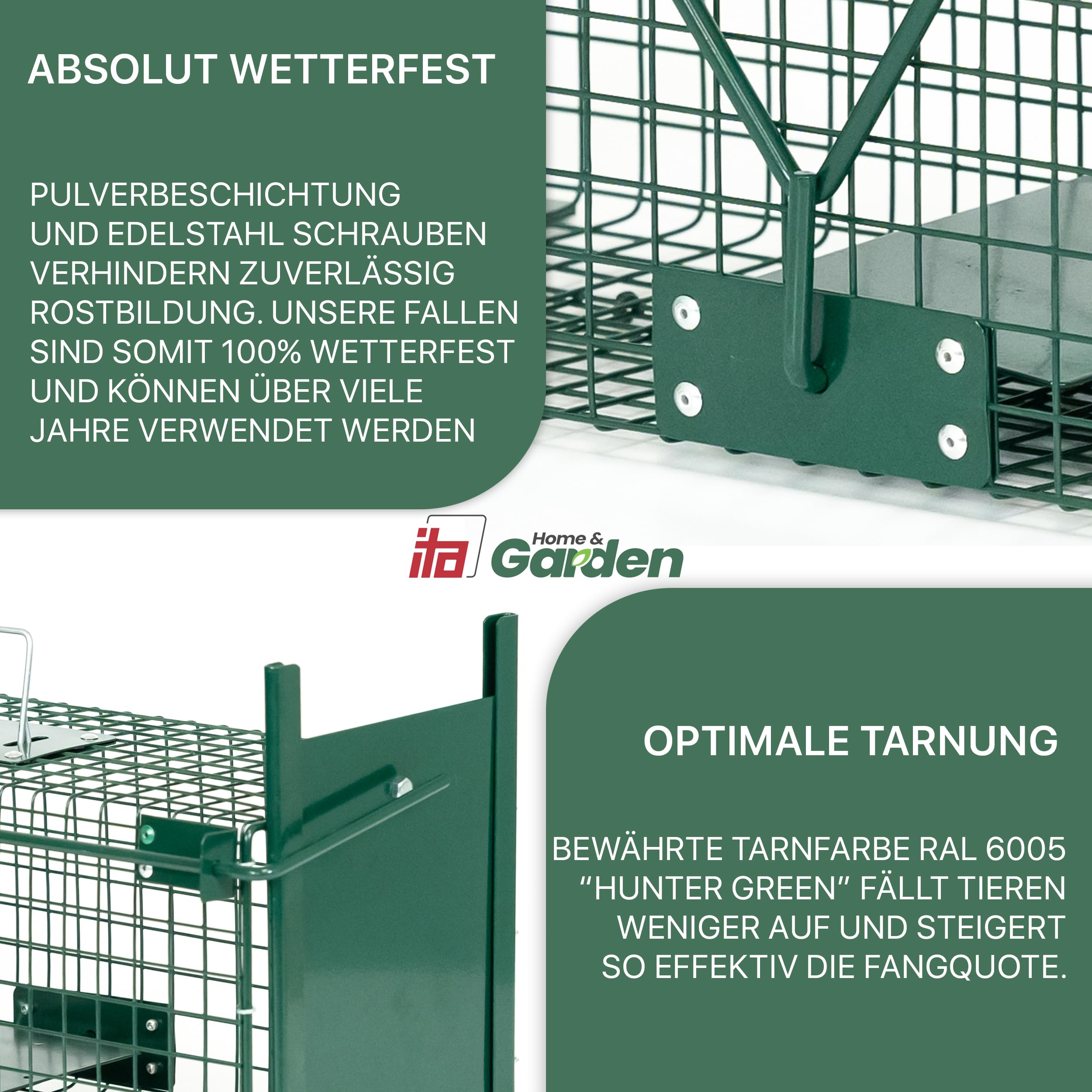 ITA Lebendfalle 5067 61x23x21 cm - Wetterfeste & Zuverlässige Falle für Ratten, Marder, Siebenschläfer und ähnlich große Tiere - Rattenfalle Marderfalle - Fertig Montiert, Bissschutz, Tragegriff