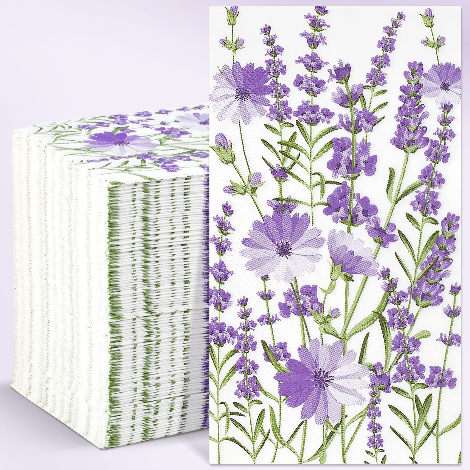 Homlouue Purple Lavender Floral Napkins, 100PCS 3 Ply Guest