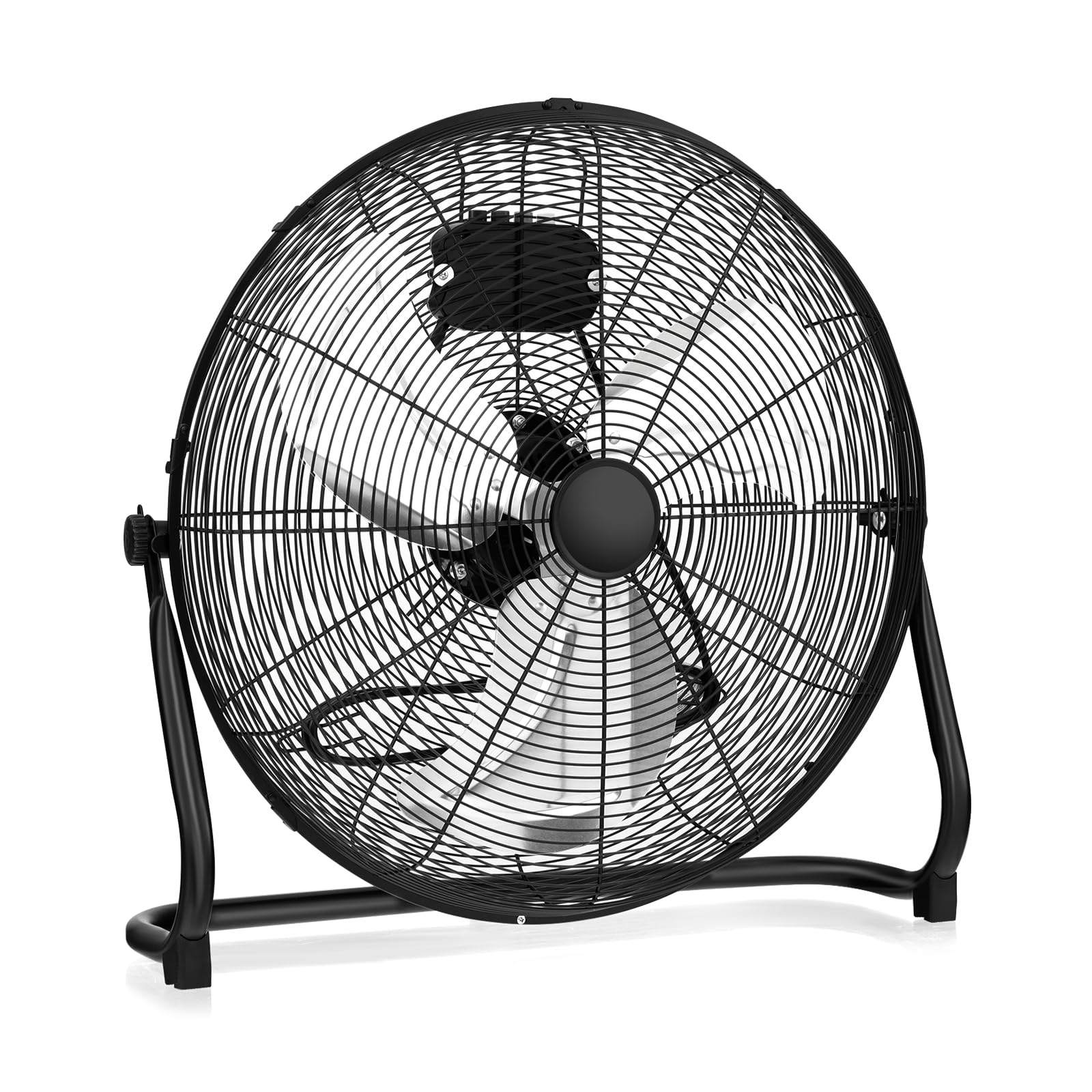 GOPLUS Bodenventilator, Ø 50 cm Standventilator mit 3 Geschwindigkeitsstufen & Handgriff, 145° verstellbarer Ventilatorkopf, hoher Luftdurchsatz, Windmaschine Ventilator für Lager, Werkstatt, Garage