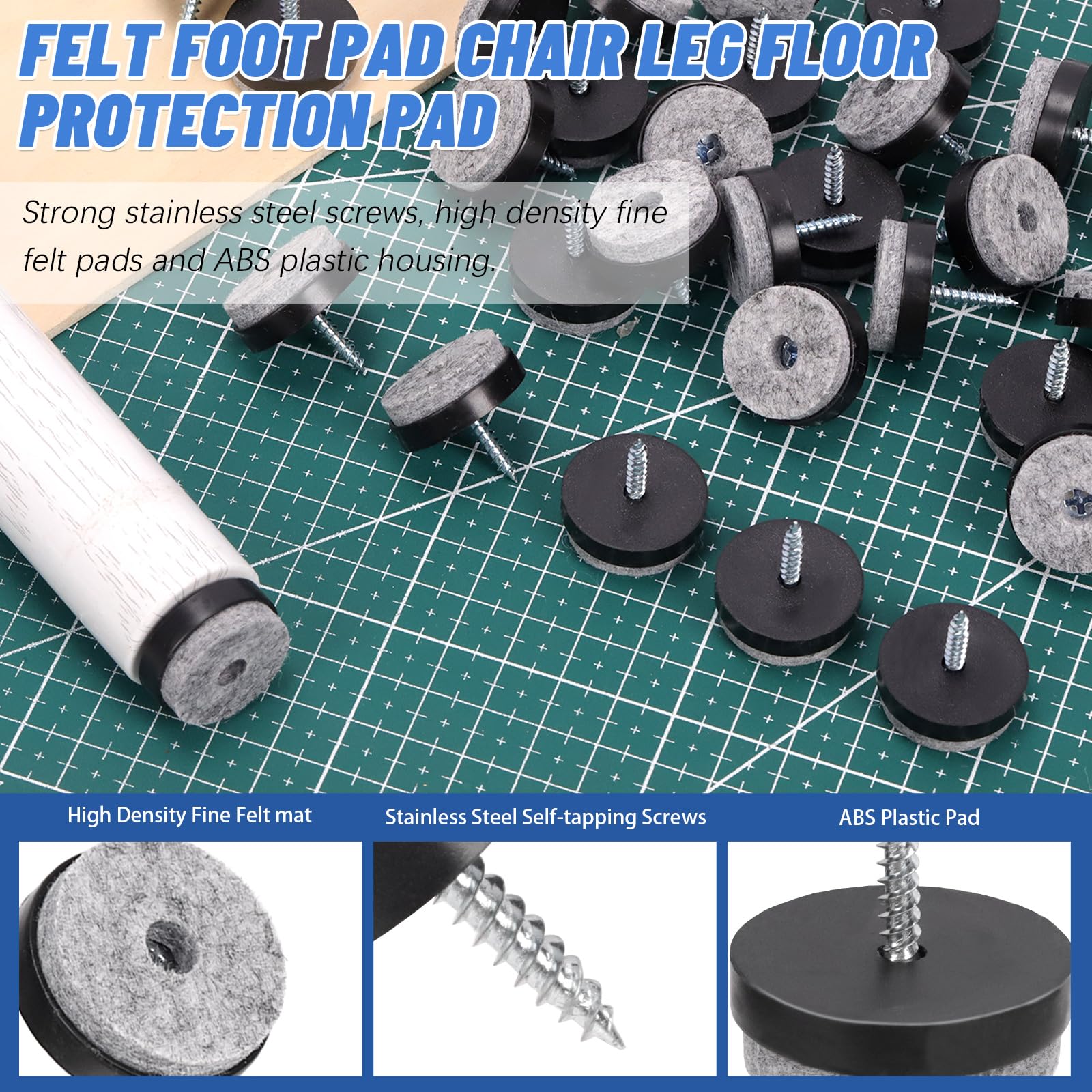Glarks 40pcs Black 24MM Furniture Glide Screw-on Furniture Antiskid Felt Pad Slider Floor Protector for Wooden Leg Feet of Chair Table Sofa Stool - Image 3