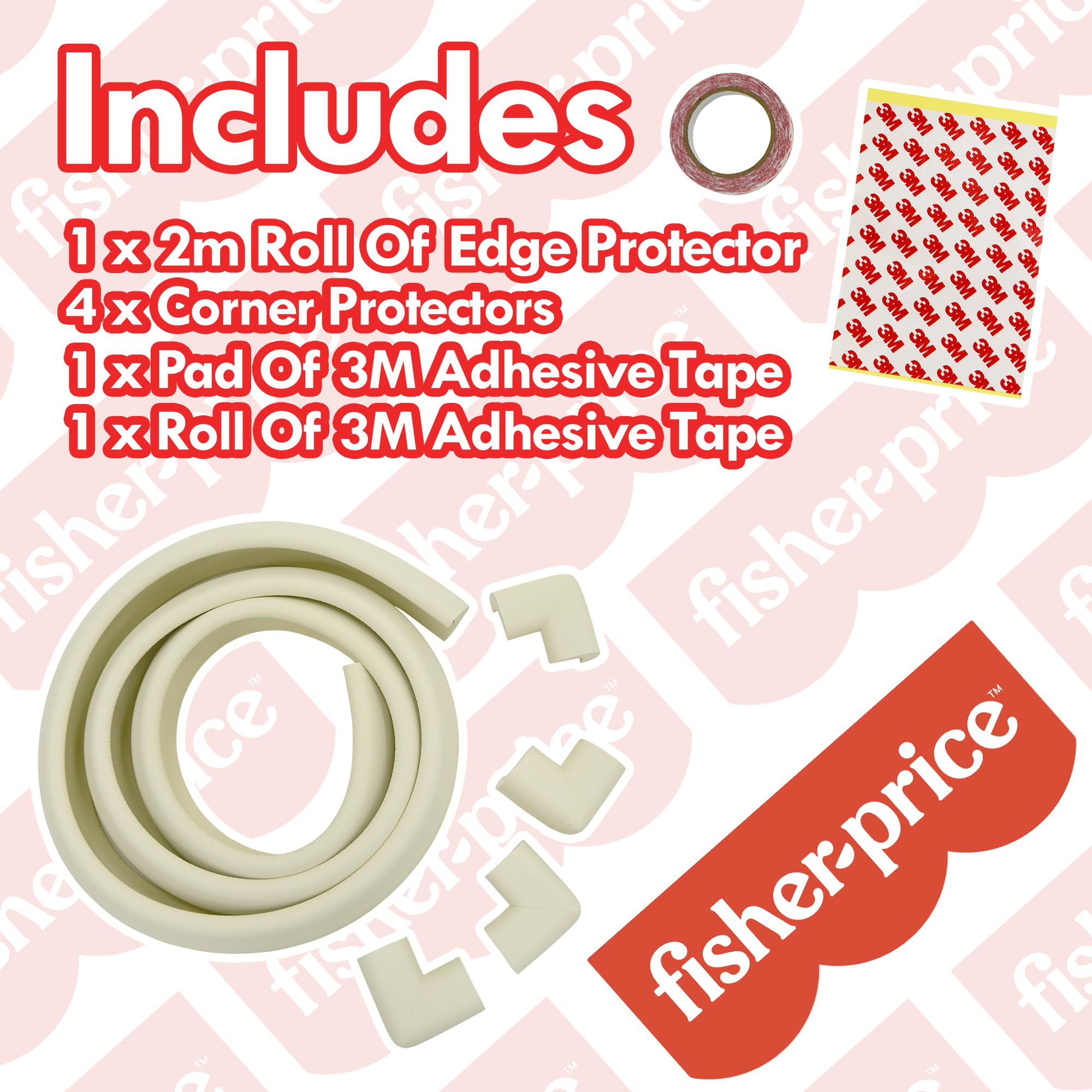 Fisher-Price Baby Safety Edge & Corner Protector Set, 2m Foam Saftey Strip for Table & Furniture Edges - Image 2