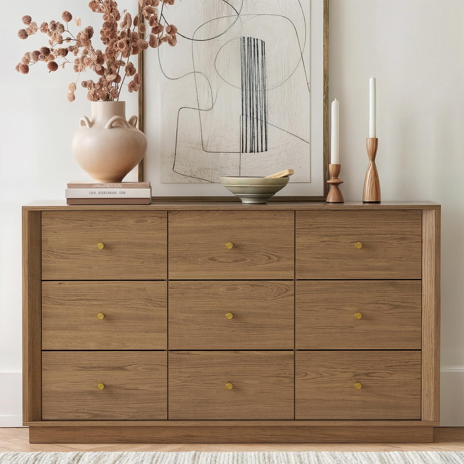 Amazon.com: FORTUNETEC 9 Drawer Dresser, Mid Century Modern Dresser with  Storage, 55" Wide Chest of Drawers with Wood Grain Texture, Dressers TV  Stand for Bedroom, Living Room, Hallway, Walnut : Home &