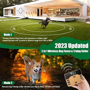Wireless Dog Fence, Electric Pet Containment System for Dogs and Pets, Waterproof and Rechargeable Training Collar Receiver, Adjustable Vibration & Shock, Dog Container Boundary System,for1dog