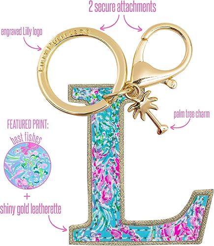 Miniatura 2 de Lilly Pulitzer Llavero con inicial de cuero sintético, dije de bolso con letras para mujer