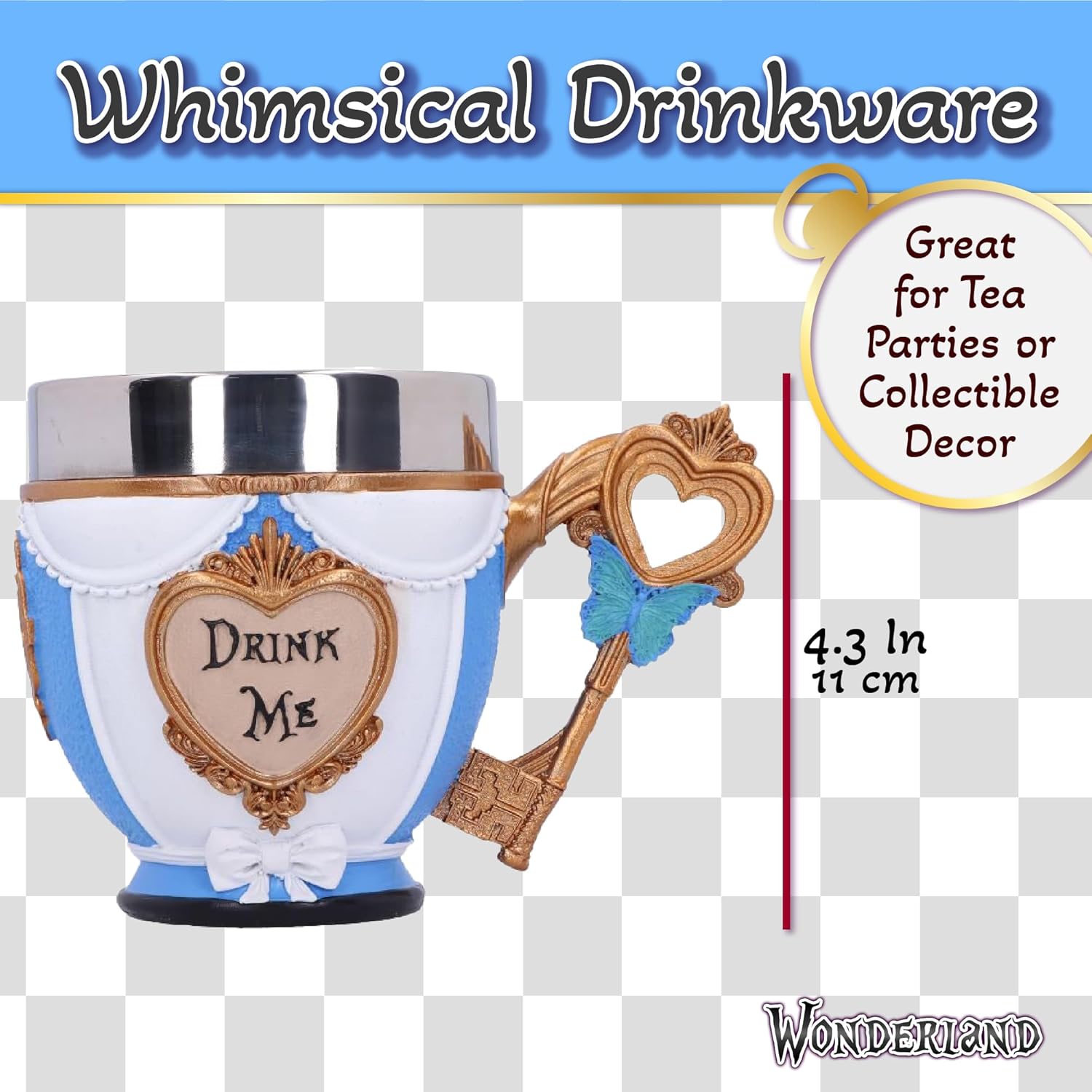 Nemesis Now Alice in Wonderland Inspired Tea Cup, Hand-Painted Resin, Pinkys Up Drinkware, Collectible Coffee Mug - Alice