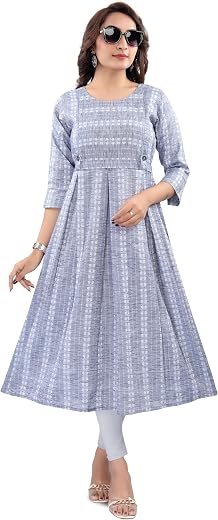 B2F Women's Printed Flared Anarkali Maternity Dress, Feeding Kurti with Concealed Zip for Pre &amp; Post Pregnancy