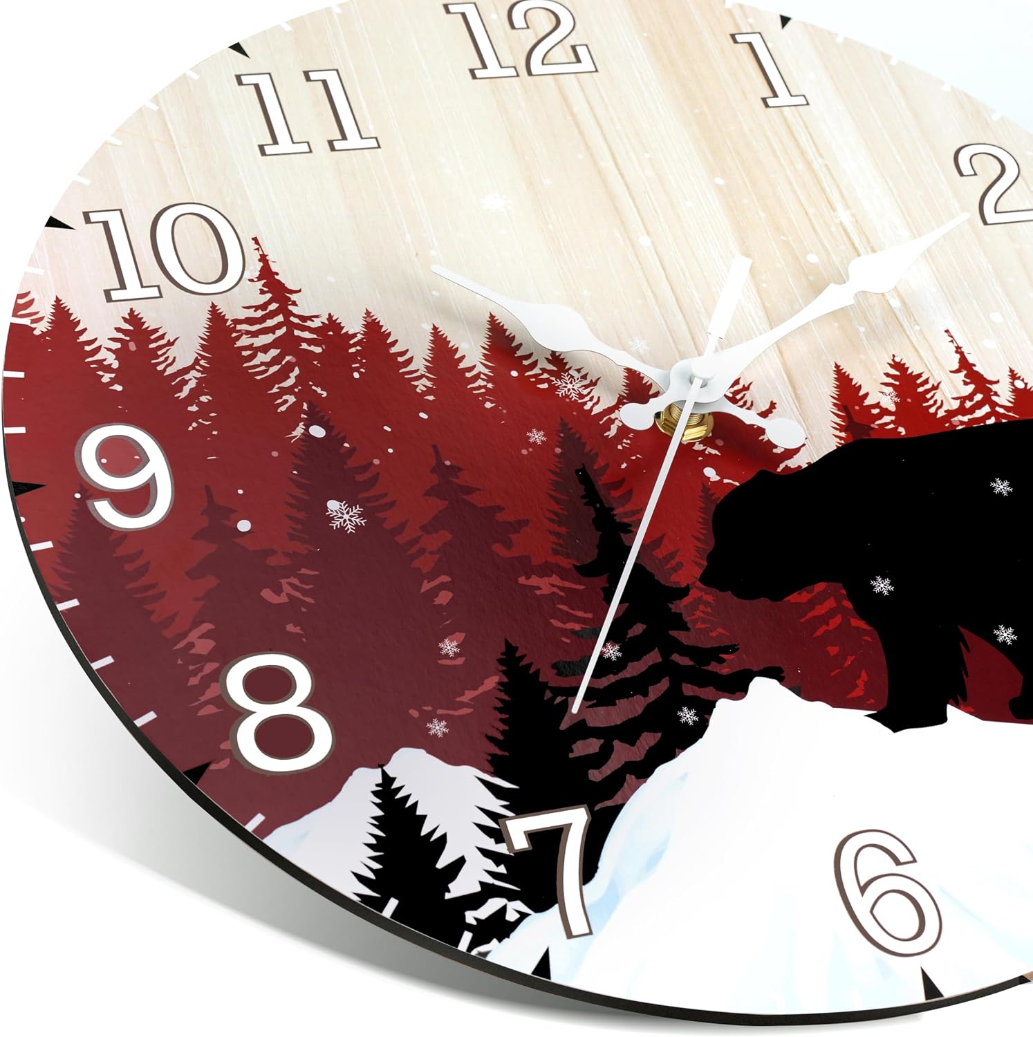 Cabin Bear Wall Clock 12 Inch Silent Non Ticking Clock Battery Operated,Rustic Cabin Wall Decor & Art for Home, Living Room, Bedroom, Hurting Theme, Mountain Lodge Forest Wildlife Nordic Style