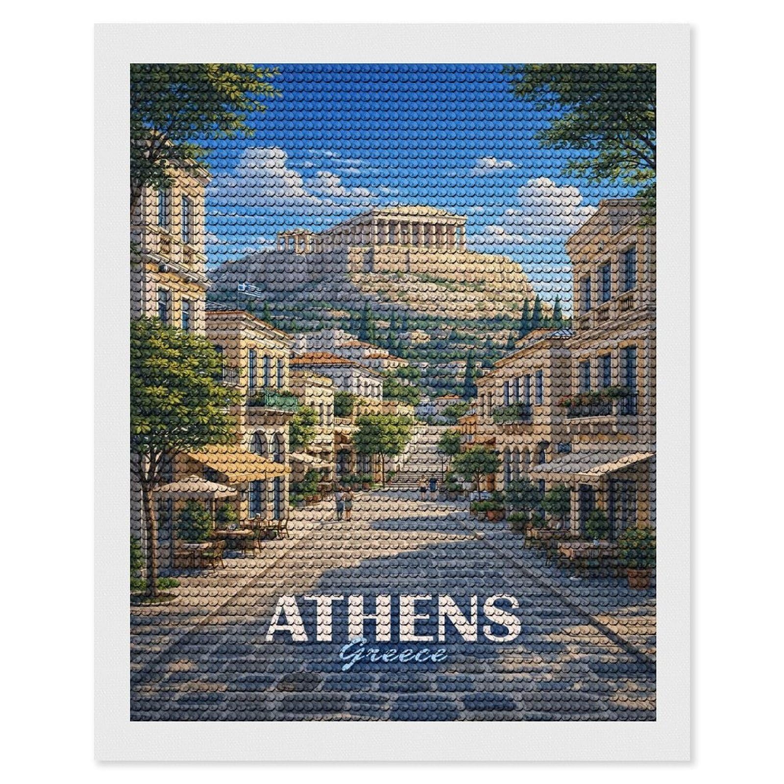 Junmoney Athens Greece Acropolis Street View DIY Diamond Art Canvas Kit 16"x20", for Teens, Aesthetic Room Decor, Farmhouse Decor, Canvas Picture, Birthday Gift