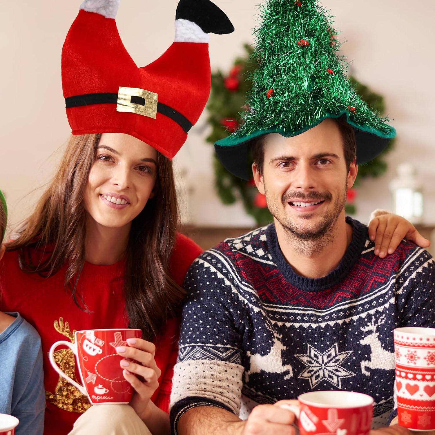 Vicenpal 10 Pcs Funny Christmas Santa Hats Christmas Tree Coil Santa Elf Pants Hat for Adults Xmas Dress up Photo Props