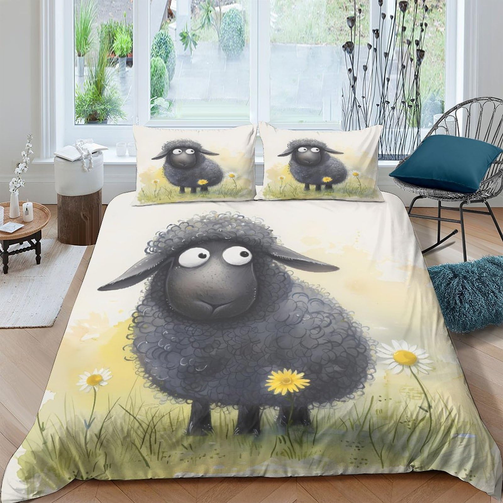 Ctjqhvkz Style-5 3D Printed Black Sheep Meadow Fitted Sheet Microfiber Soft Anti-Slip Cartoon Lamb Bed Cover For Bedroom Guest Room Easy Care Single（135X200cm）