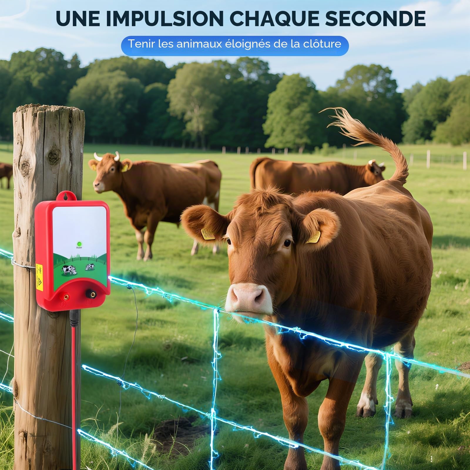 Clôture Électrique 10Km,Électrificateur Clôture Électrique 12V 1.5J,Clôture Électrique pour Animaux,Chien,Sanglier,Chevaux,Mouton