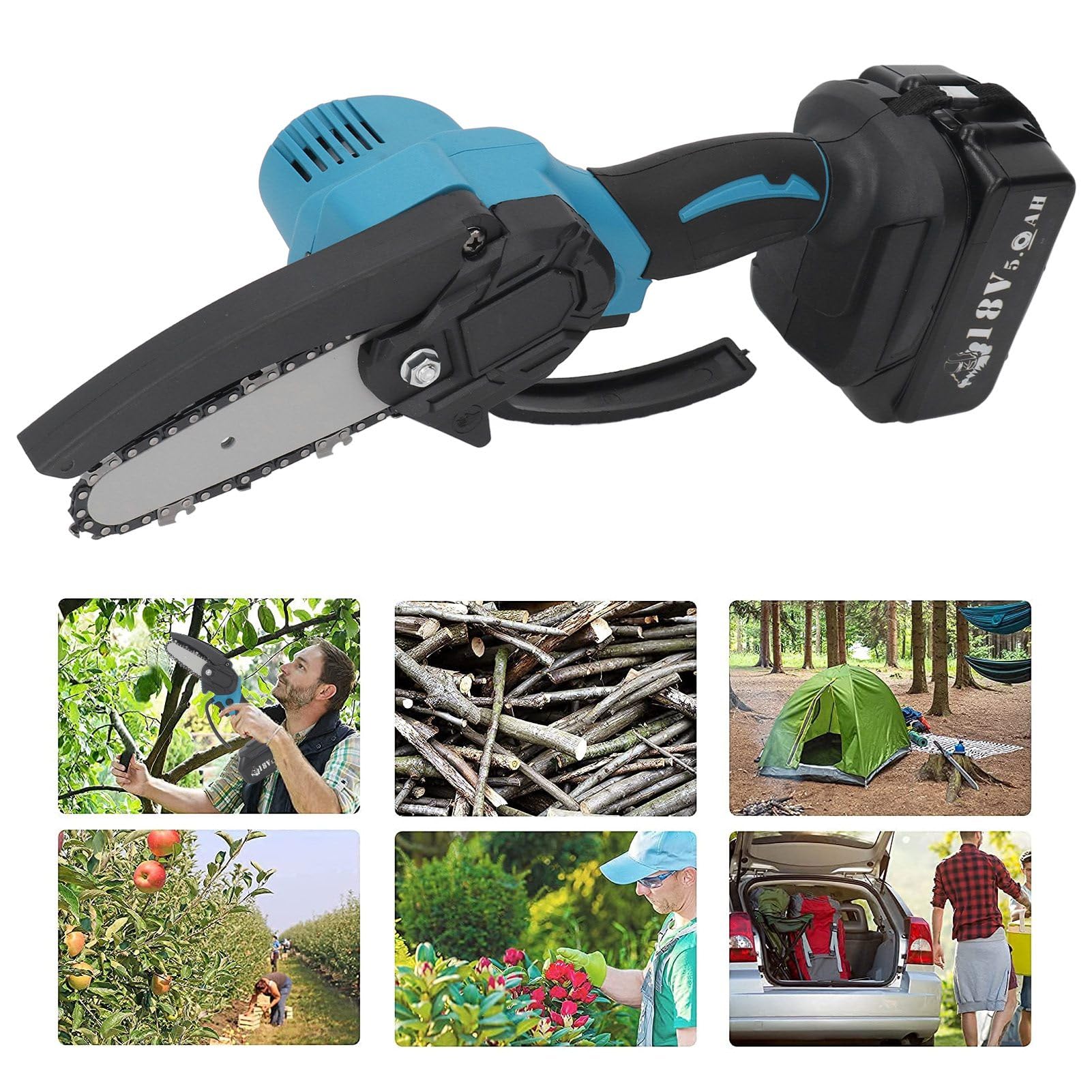 Sierra de cadena de poda de jardín, portátil, inalámbrica, eléctrica, de velocidad rápida, para batería de 18v, alta eficiencia de corte, segura, amplia aplicación