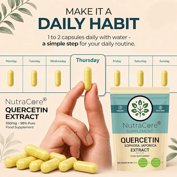 Quercetin 98% | Quercetin Supplement | 90 Vegan Caps | Made in UK