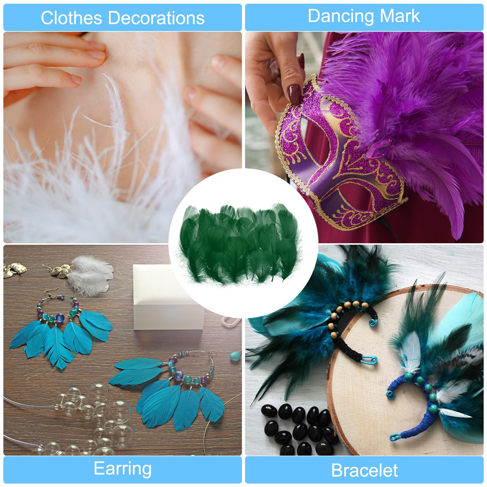 PATIKIL Colorful Feathers 3-5inch, 300pcs Goose Feathers Bulk for Crafts DIY Wedding Home Party Decorations Dream Catcher, Dark Green - Image 4